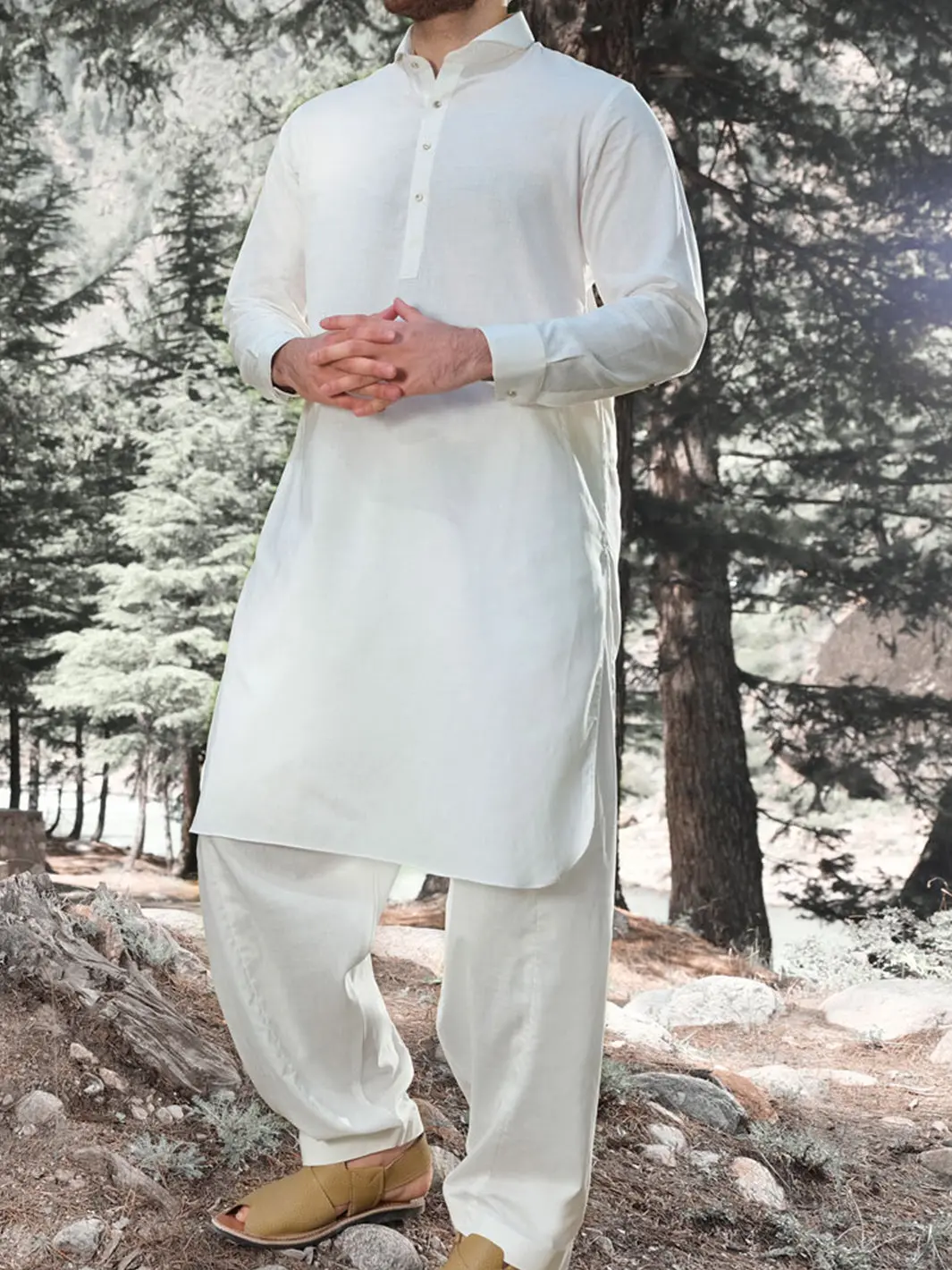 White Blended Kameez Shalwar - Alwa-Ks-166 1