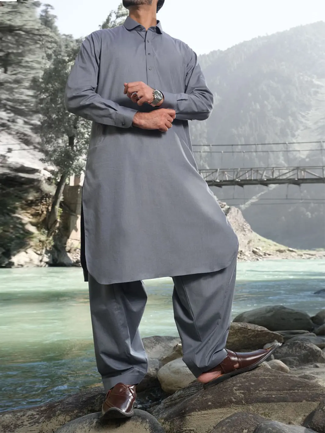 Light Grey Blended Kameez Shalwar - Alwa-Ks-168 1