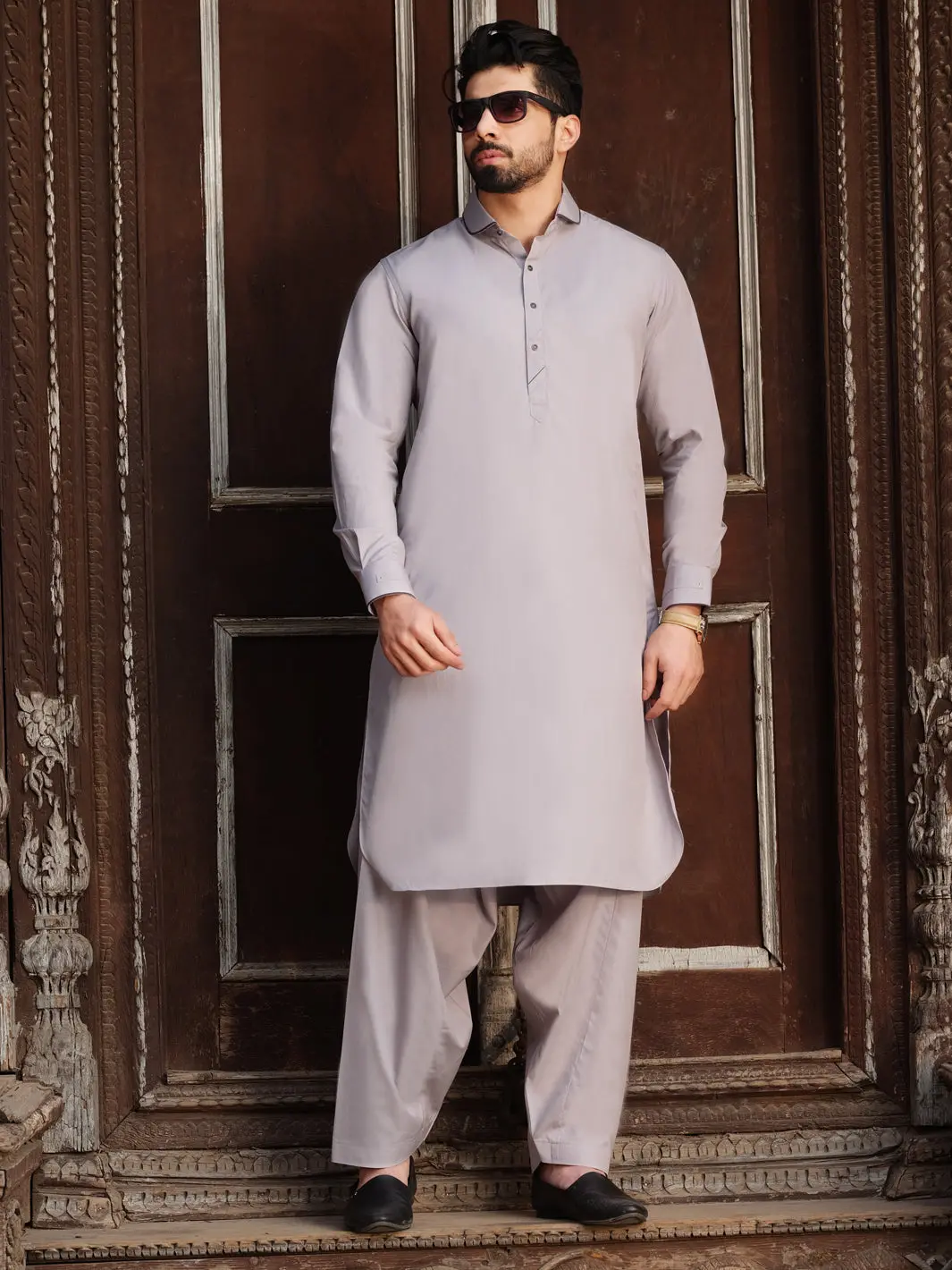 Light Grey Blended Kameez Shalwar - Alwa-Ks-177 1