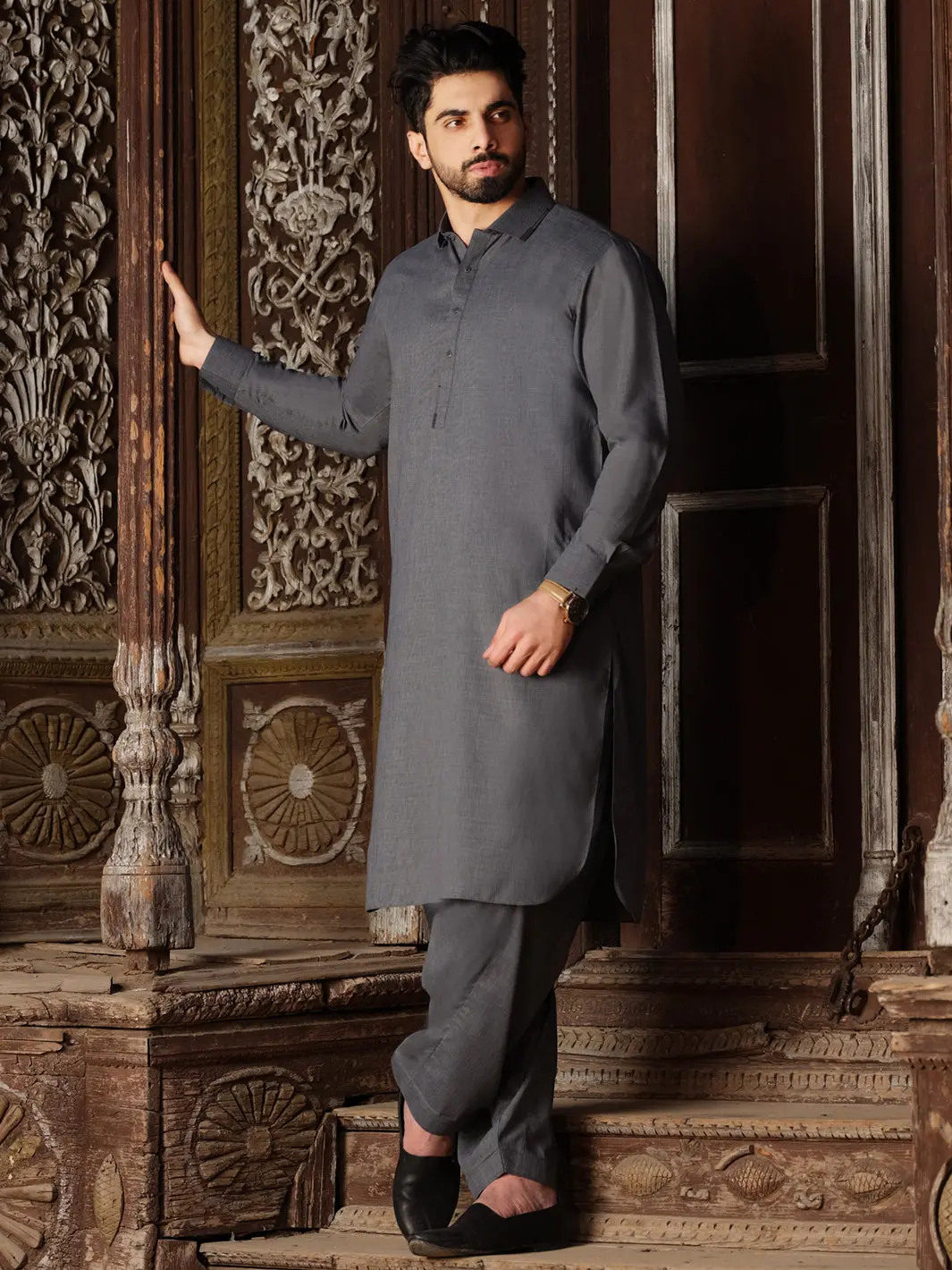Grey Blended Kameez Shalwar - Alwa-Ks-202 1