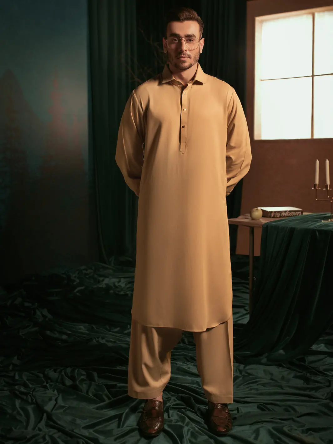 Brown-Light Beige Kameez Shalwar - Alwa-Ks-410 1