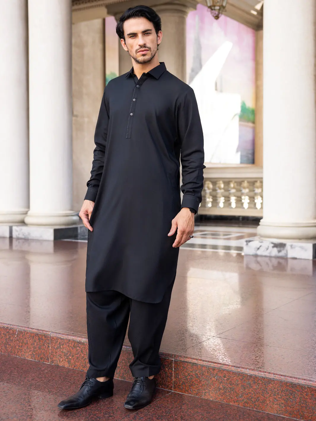 Black Blended Kameez Shalwar - Alwa-Ks-432 1
