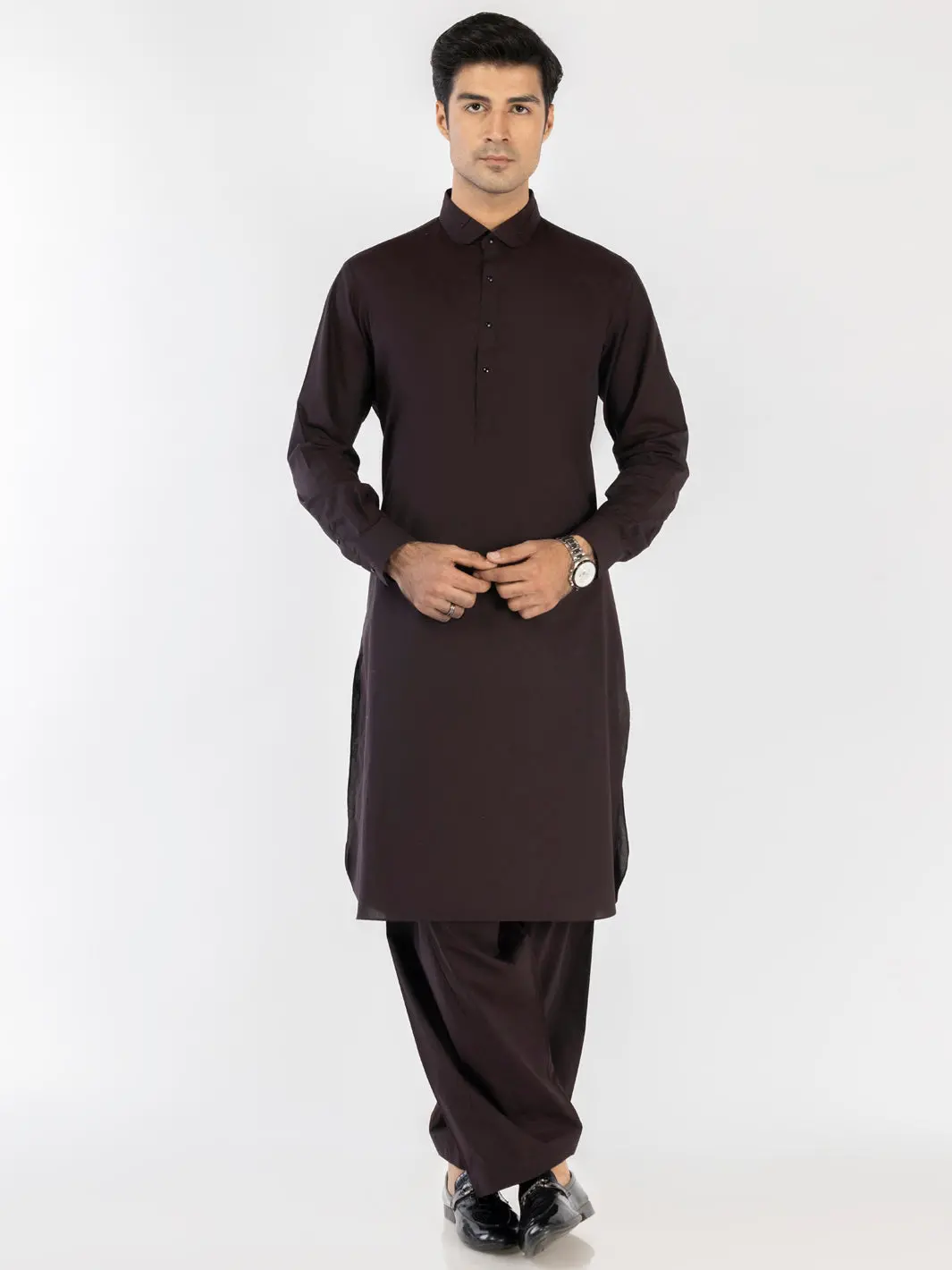 Dark Brown Cotton Kameez Shalwar - Alwa-Ks-480 1