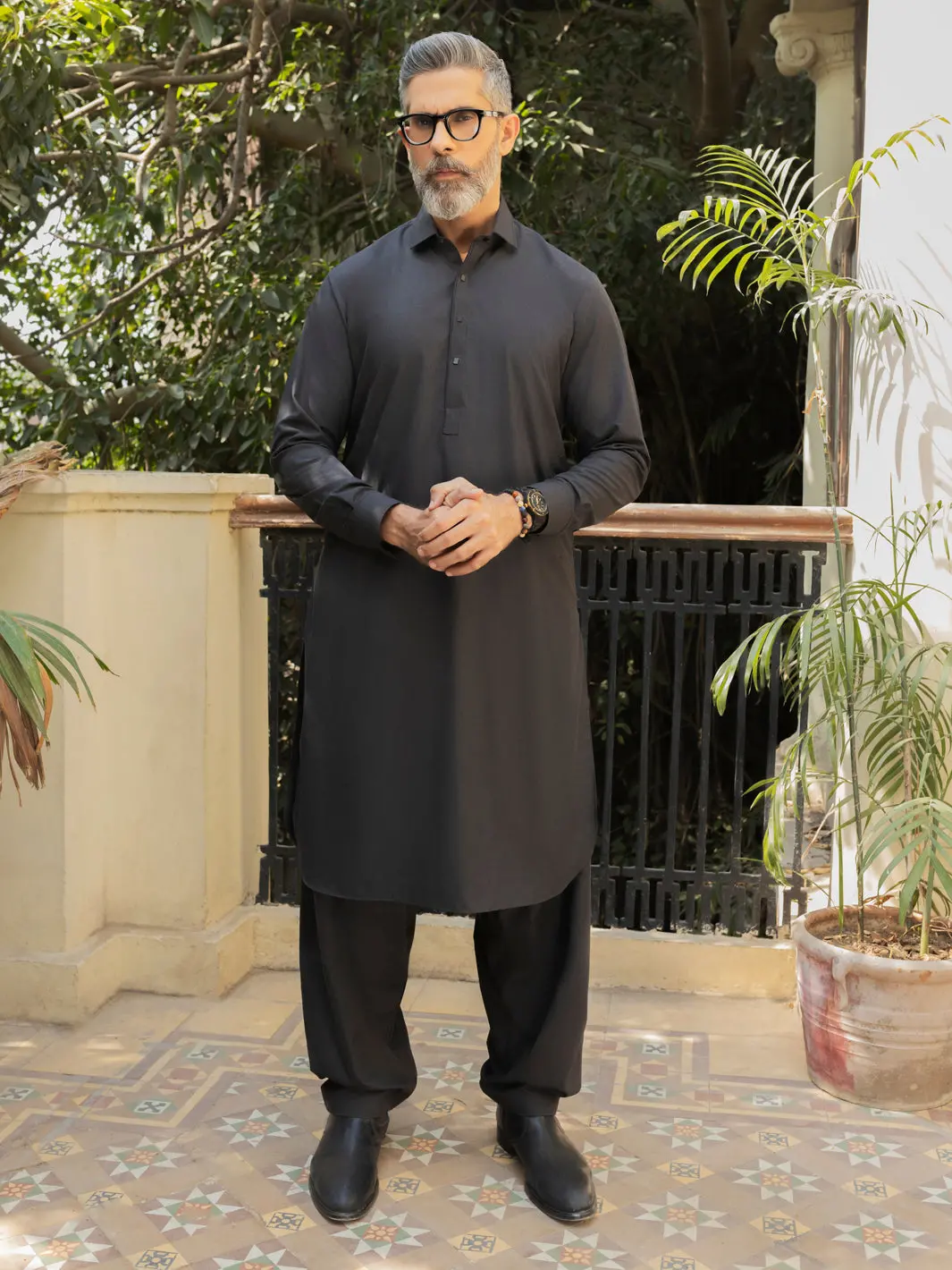 Charcoal Grey Blended Kameez Shalwar - Alwa-Ks-489 1