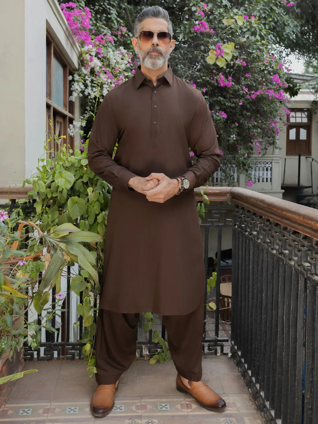 Brown Blended Kameez Shalwar - Alwa-Ks-491 1