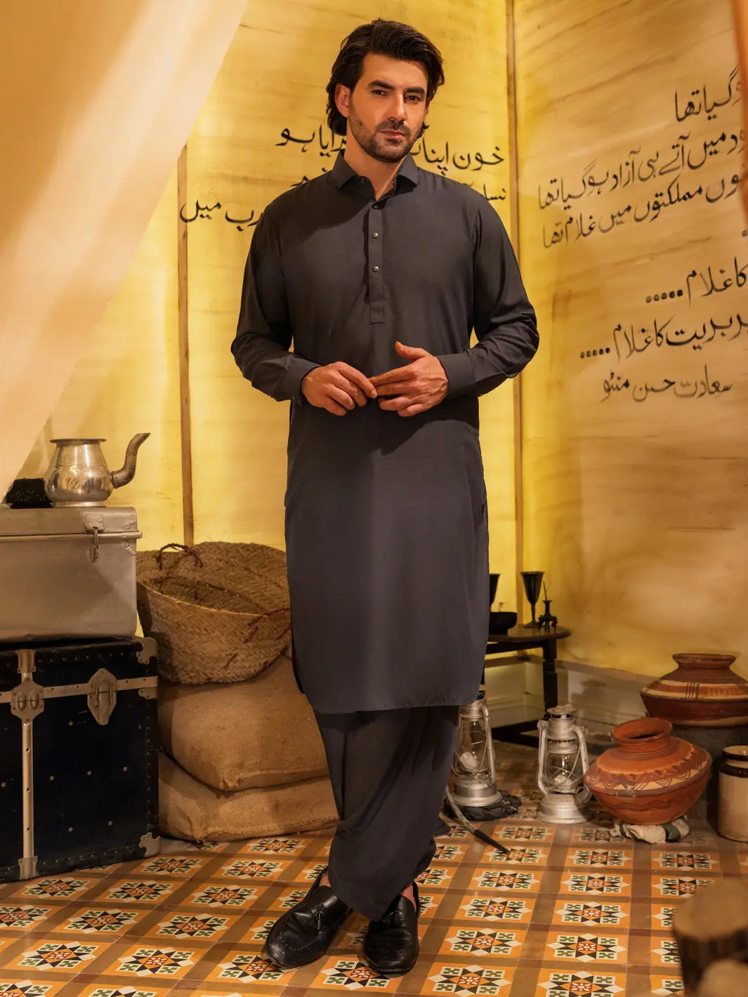 Grey Blended Kameez Shalwar - Alwa-Ks-522 1