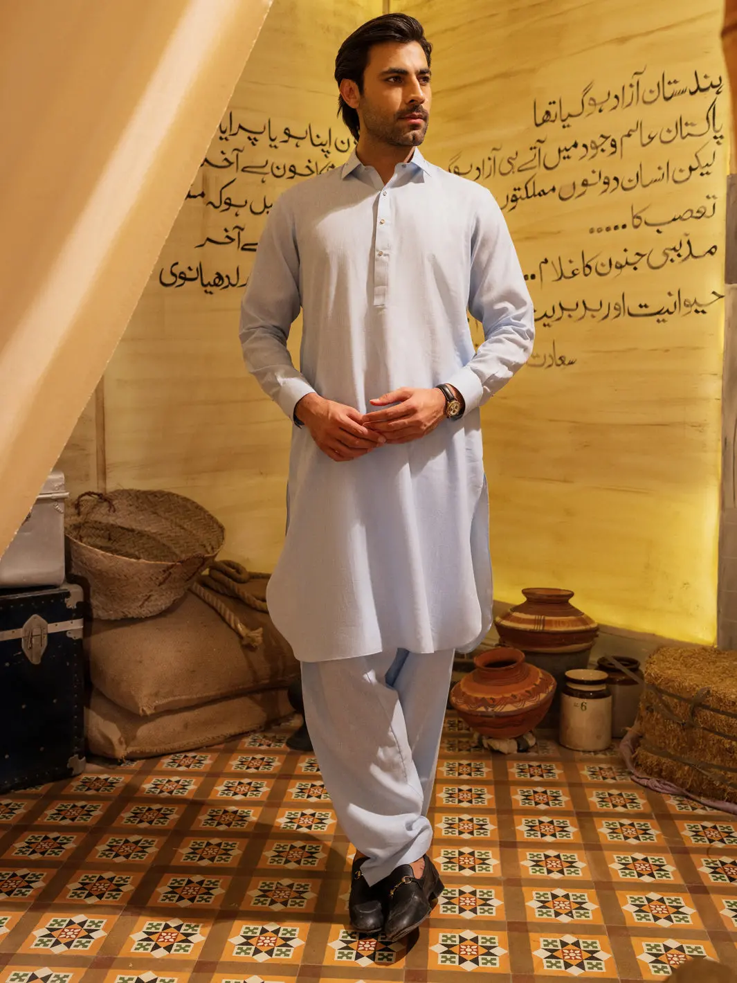 Sky Blue Blended Kameez Shalwar - Alwa-Ks-527 1