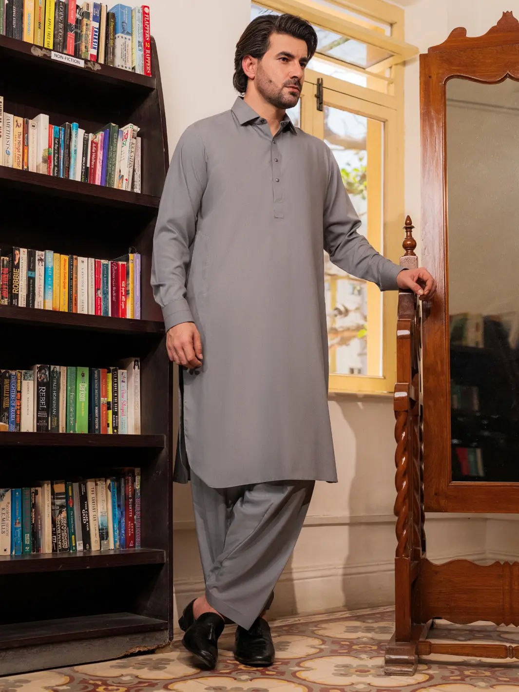 Grey Blended Kameez Shalwar - Alwa-Ks-531A 1