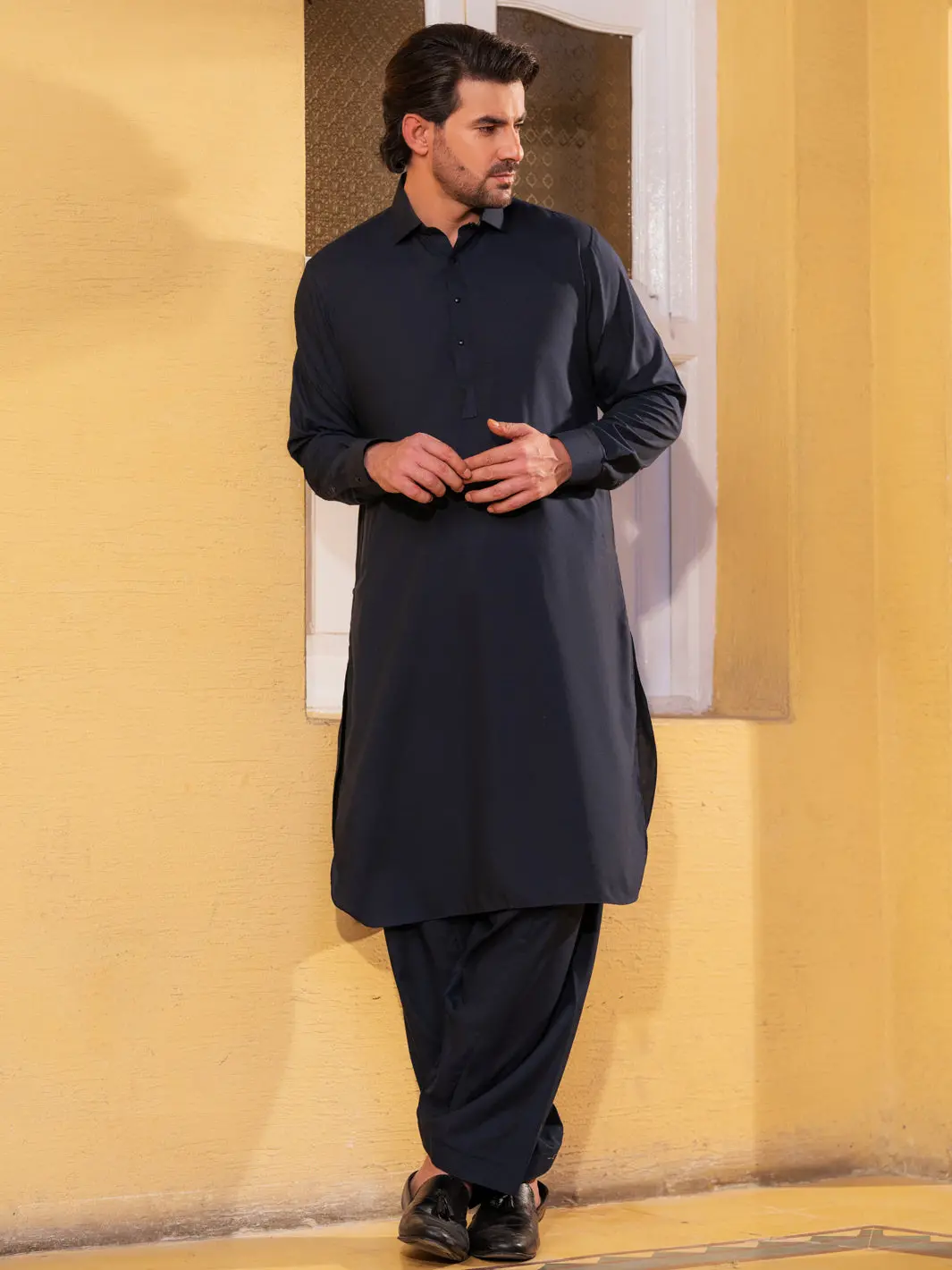 Dark Blue Blended Kameez Shalwar - Alwa-Ks-532 1