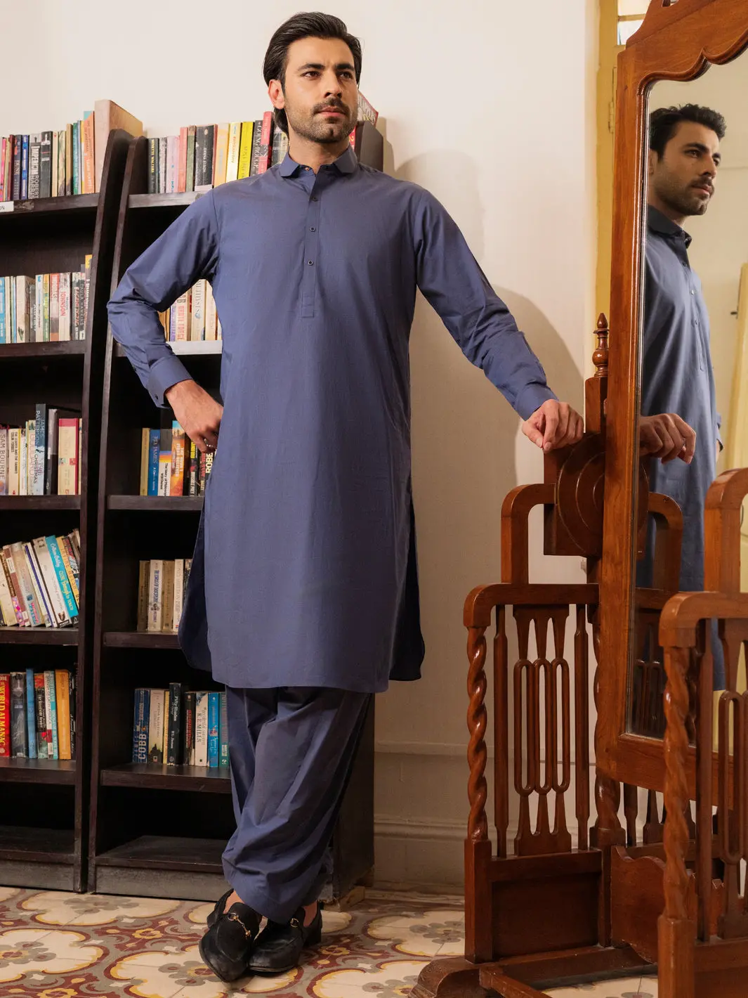 Blue Cotton Kameez Shalwar - Alwa-Ks-548 1