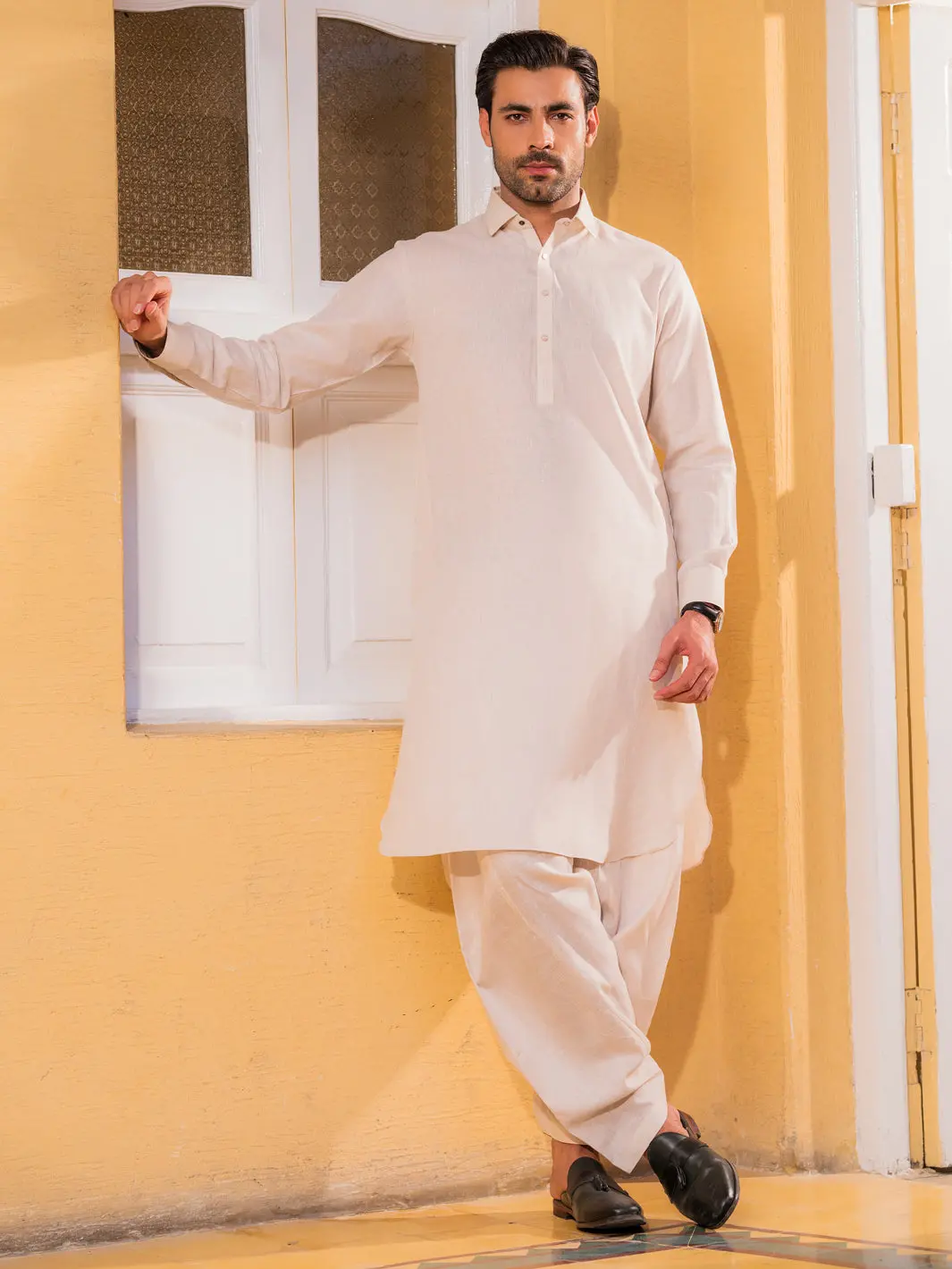 Beige Blended Kameez Shalwar - Alwa-Ks-552 1