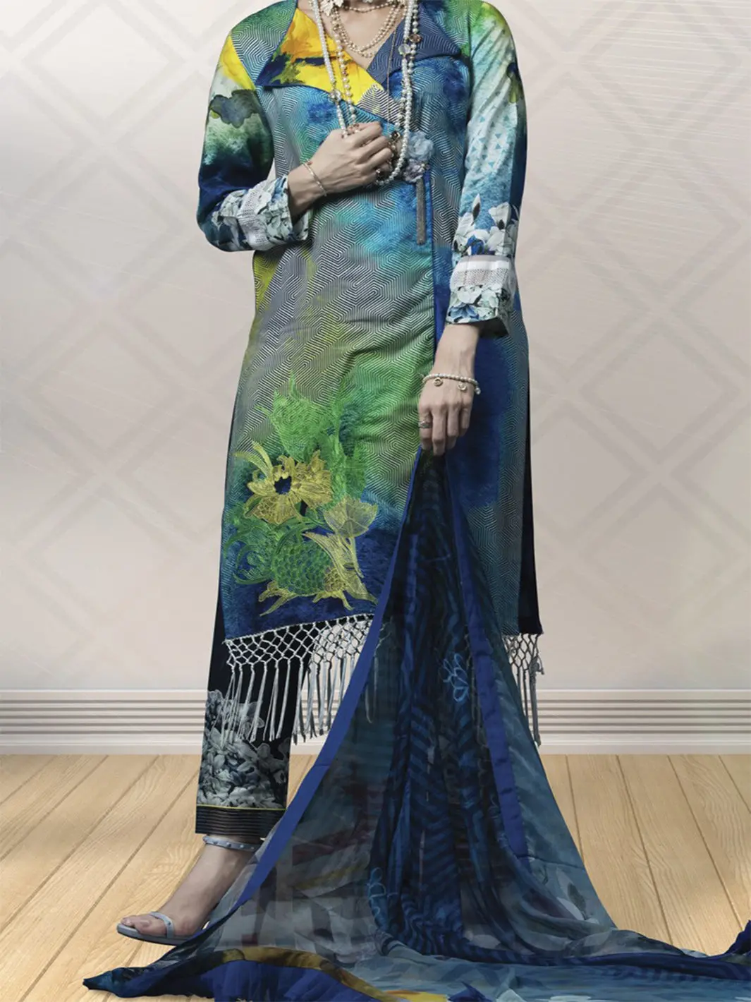 Blue Linen 3Pc Stitched - Awp-172 1