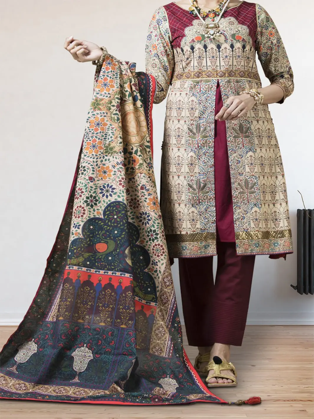 Natural Cambric 2Pc Unstitched - Awp-203 1
