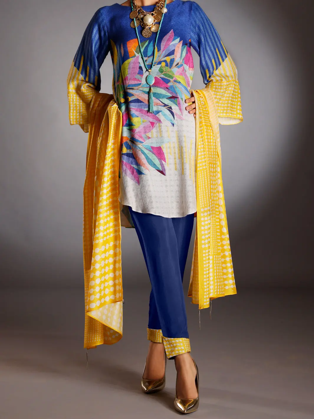 Yellow Silk Jacquard 3Pc Stitched - Awp-3Ps-261 1