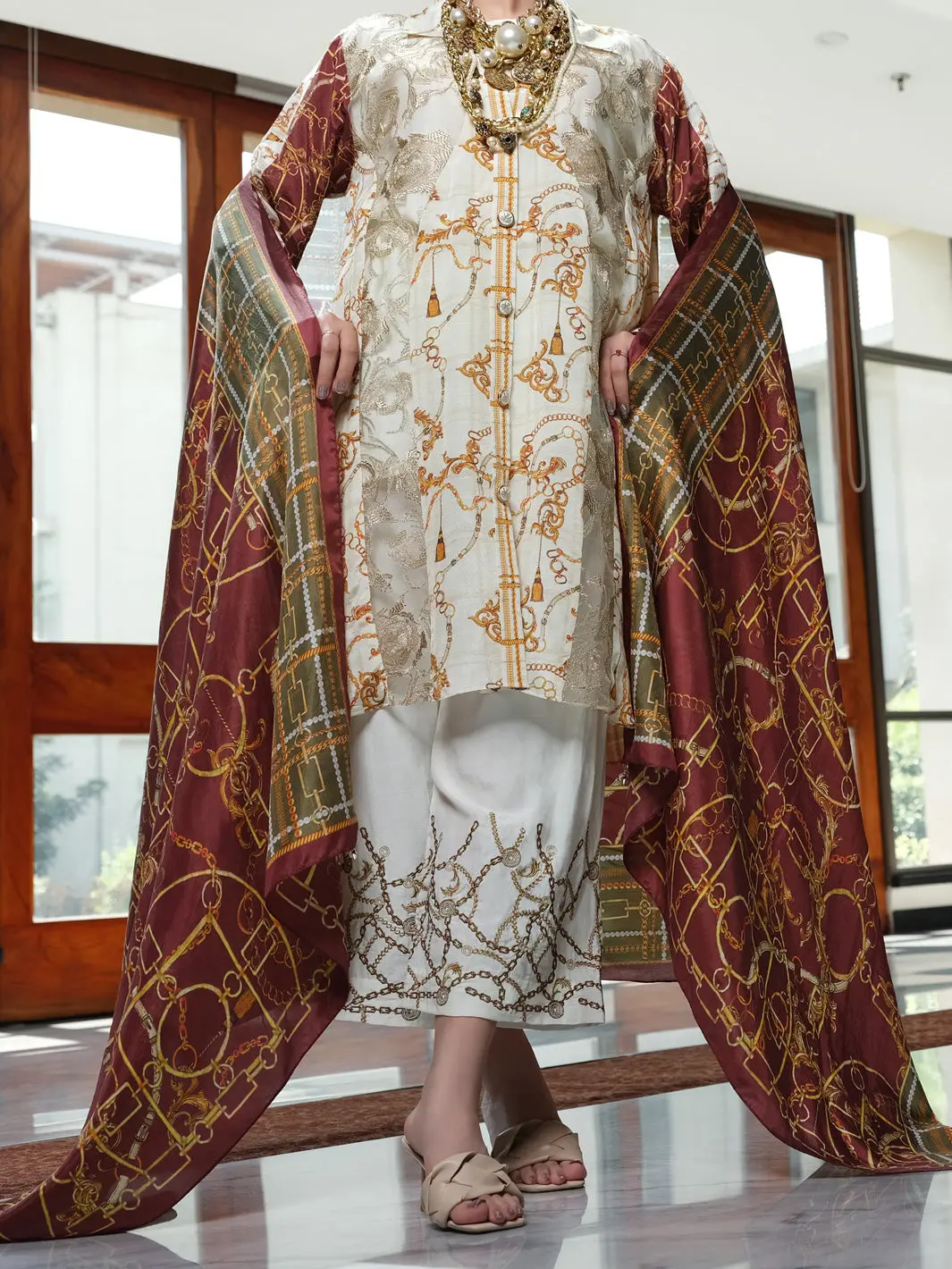 Ivory Viscose Silk 3Pc Unstitched - Awp-3Ps-270 1
