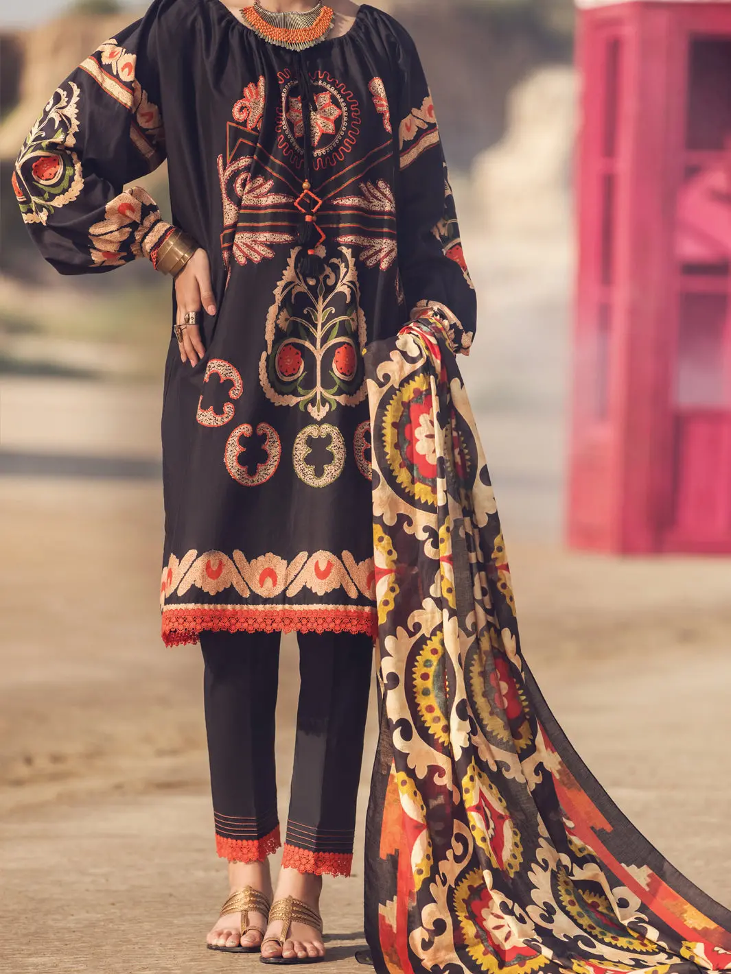 Black Cambric 3Pc Unstitched - Awp-3Ps-328 1