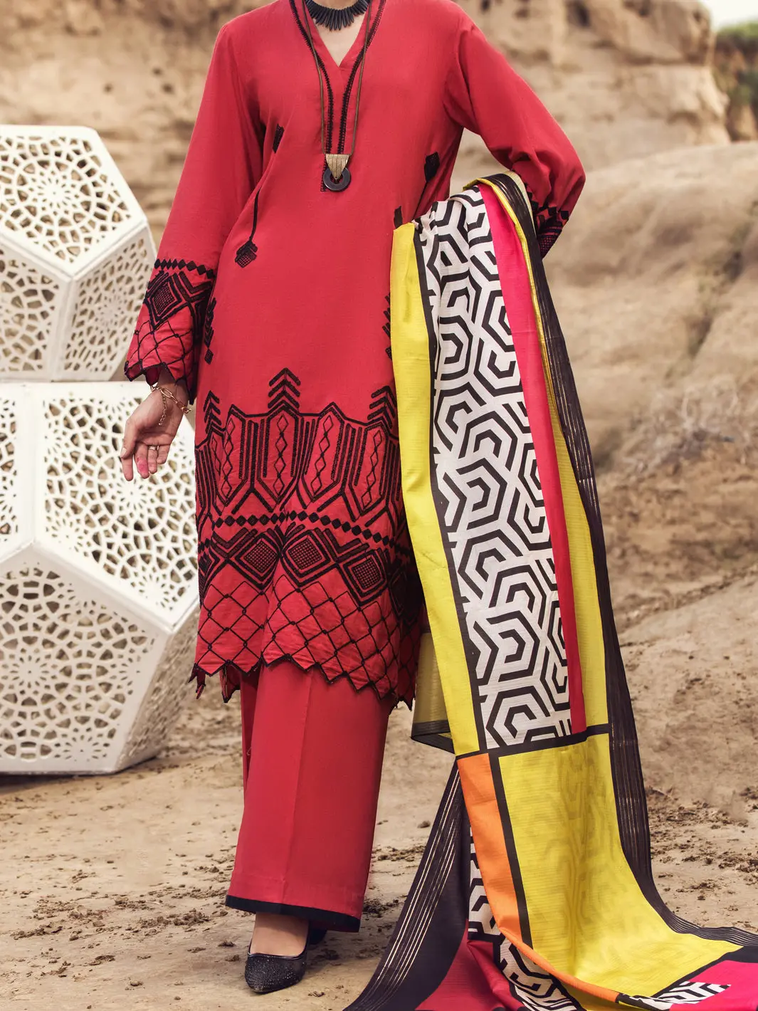Red Karandi 3Pc Unstitched - Awp-3Ps-355 1