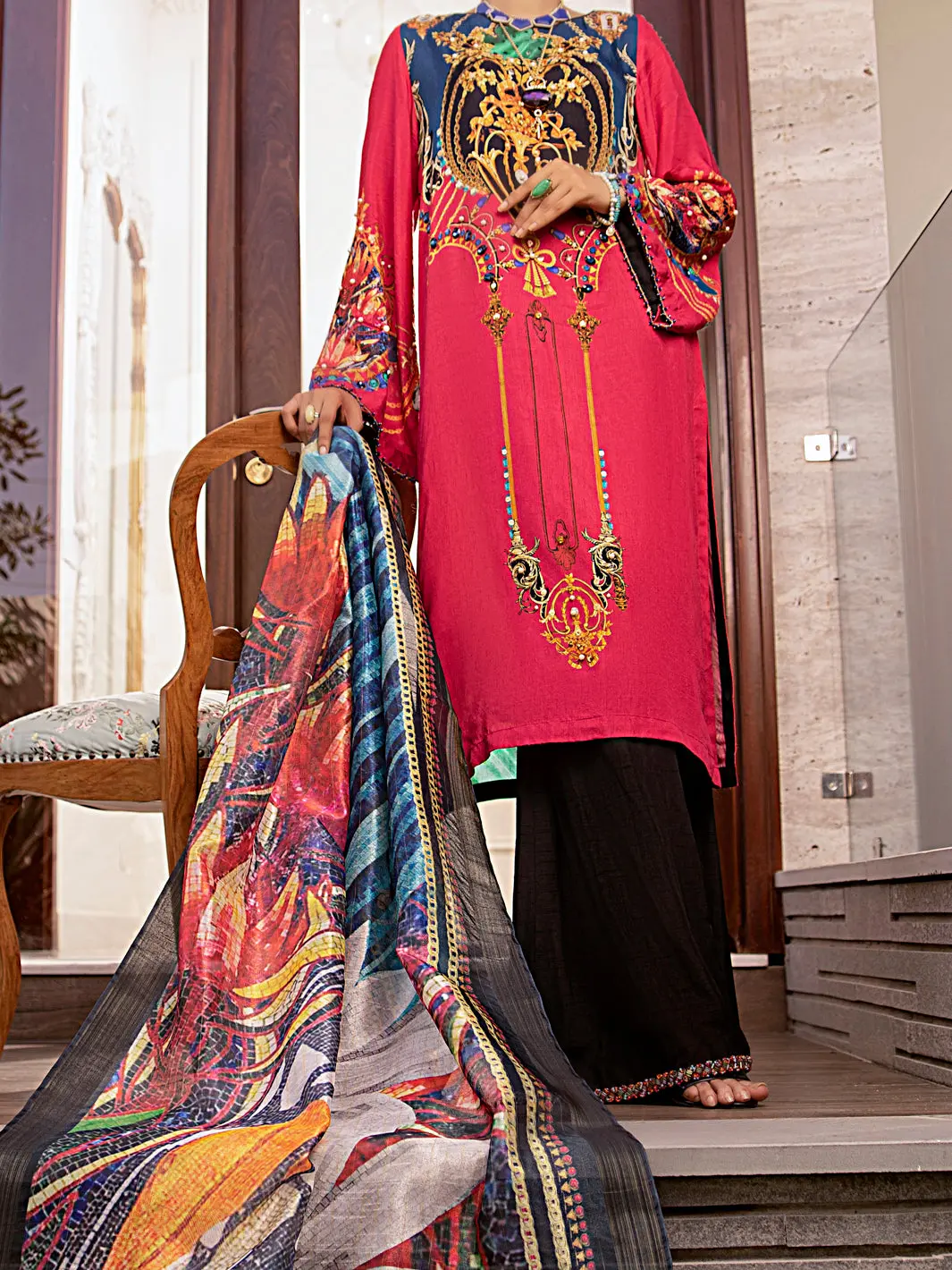 Pink Raw Silk 3Pc Stitched - Awp-3Ps-361 1