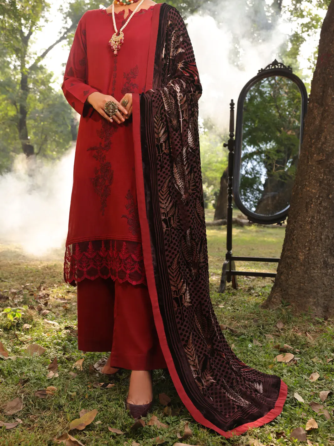 Maroon Slub Viscose Stitched 3Pc - Awp-3Ps-441 1