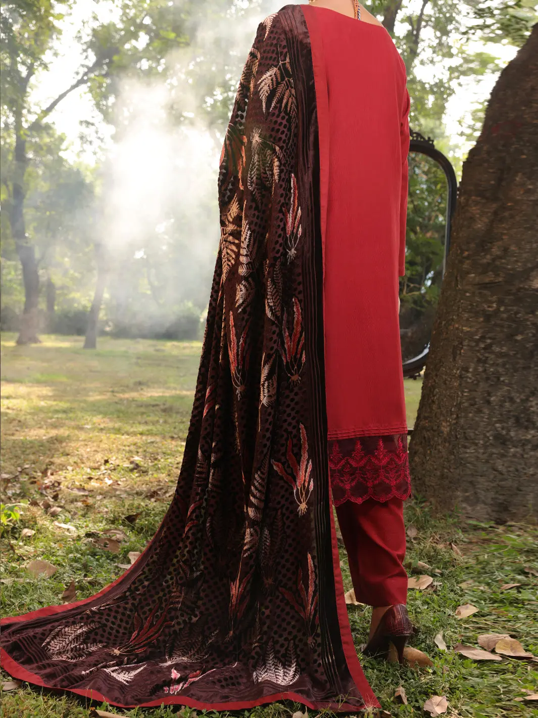 Maroon Slub Viscose Unstitched 3Pc - Awp-3Ps-441 2