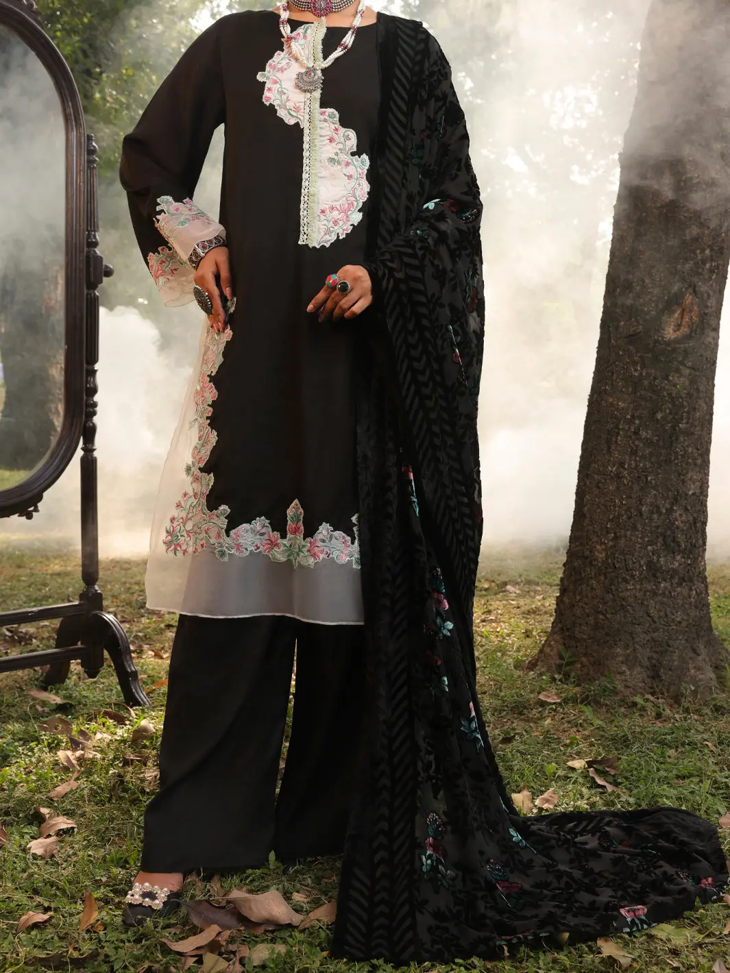 Black Slub Viscose Stitched 3Pc - Awp-3Ps-442 1