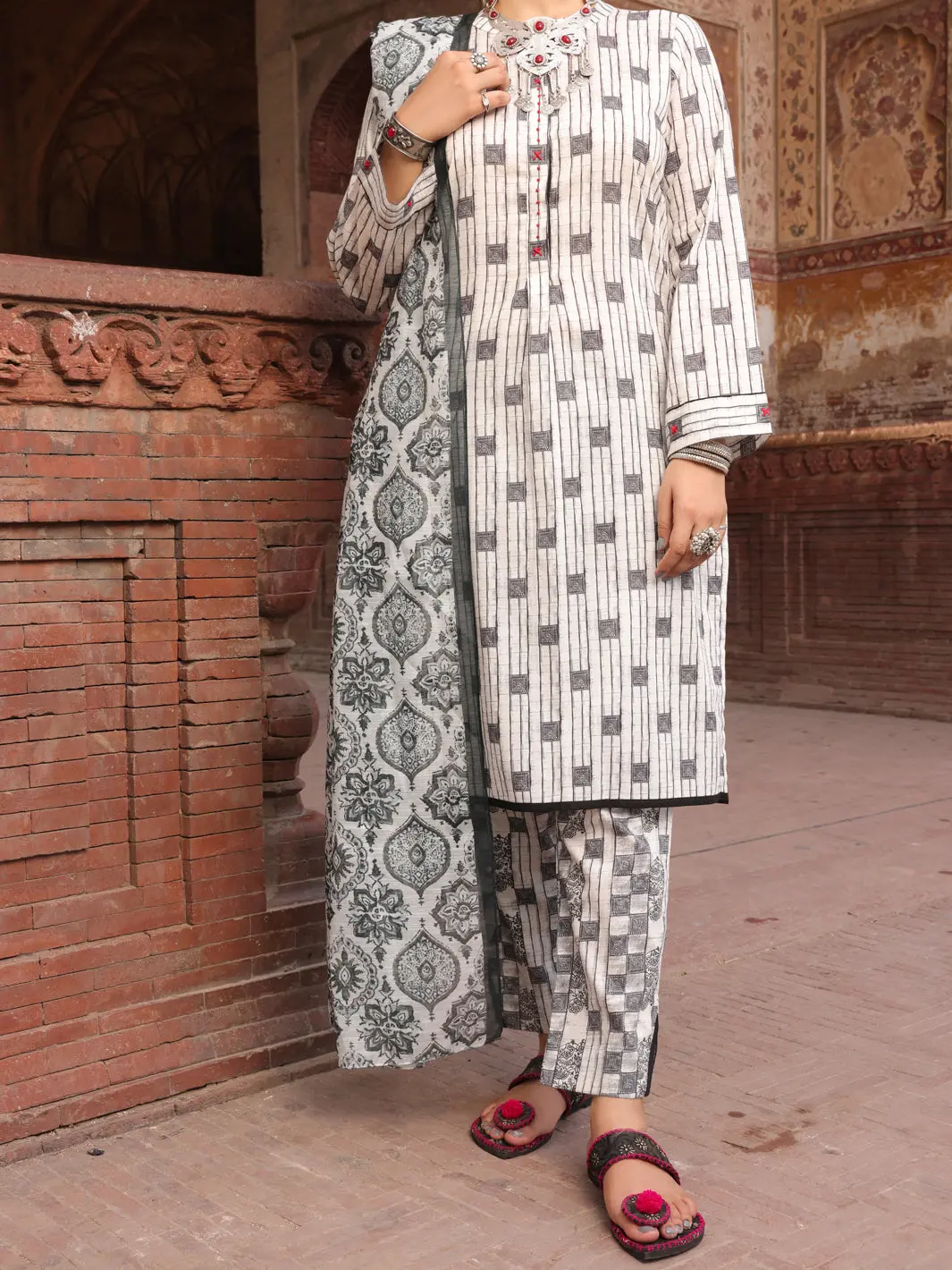 Black & White Cambric Stitched 3Pc - Awp-3Ps-503 1
