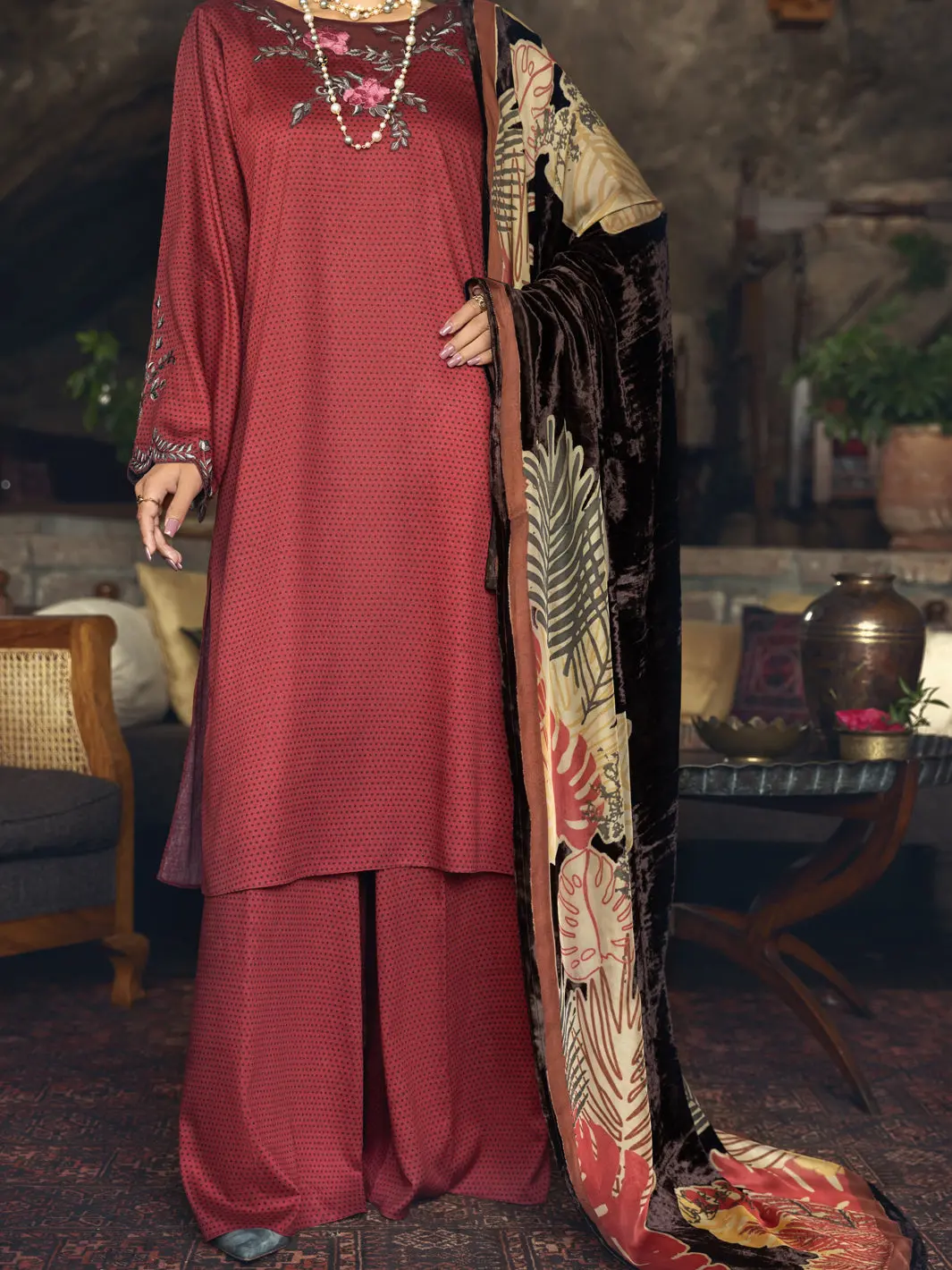 Maroon Viscose Twill 3Pc Stitched - Awp-3Ps-542 1