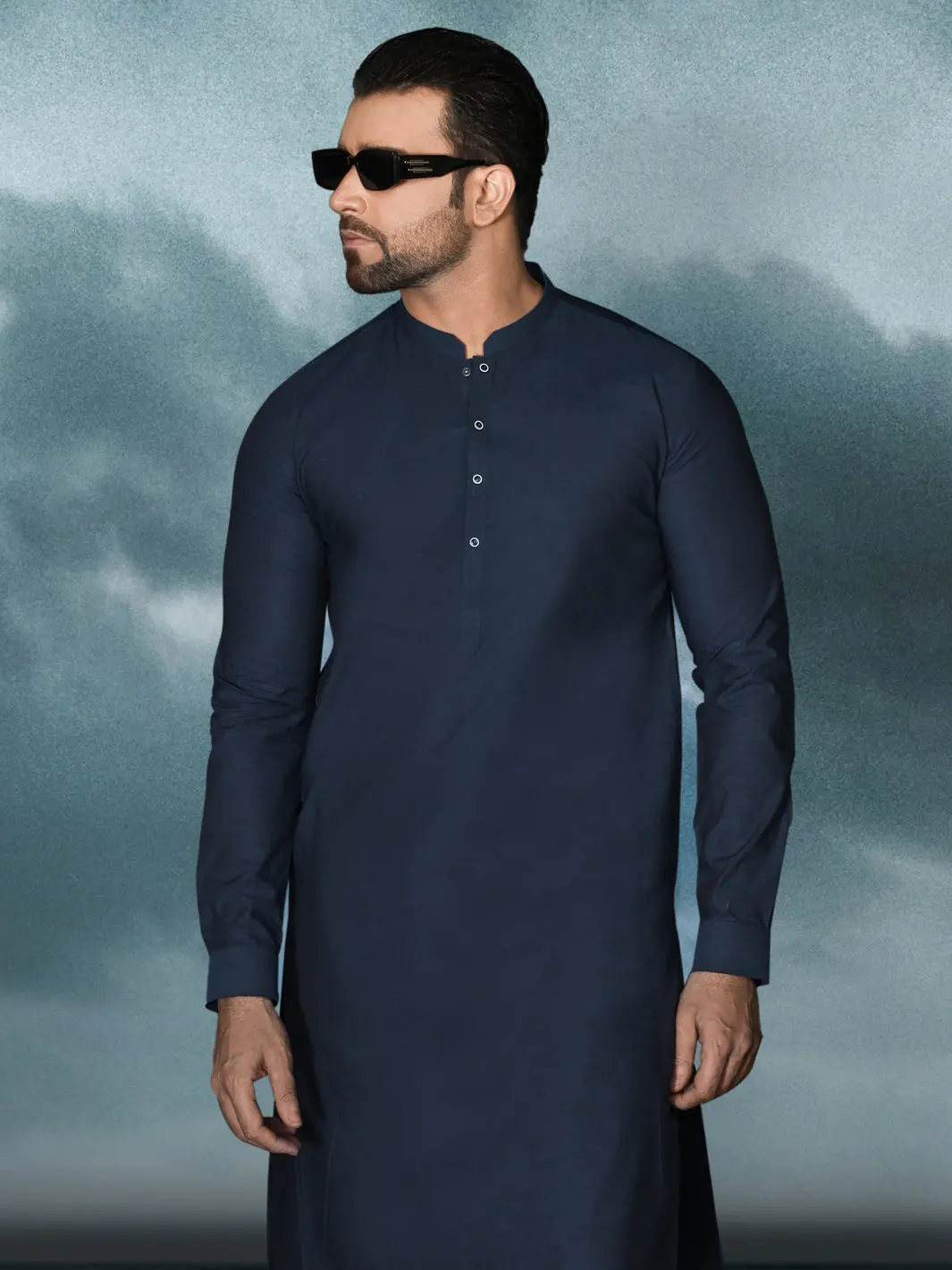 Blue Cotton Men Unstitched Fabric - Al-Maharaja-22 1
