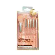 Makeup Brushes With Zipper Bag (6 Pcs, Pink) 1