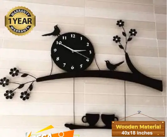 Large Wooden Hanging Cups With Tree Branch Clock 1