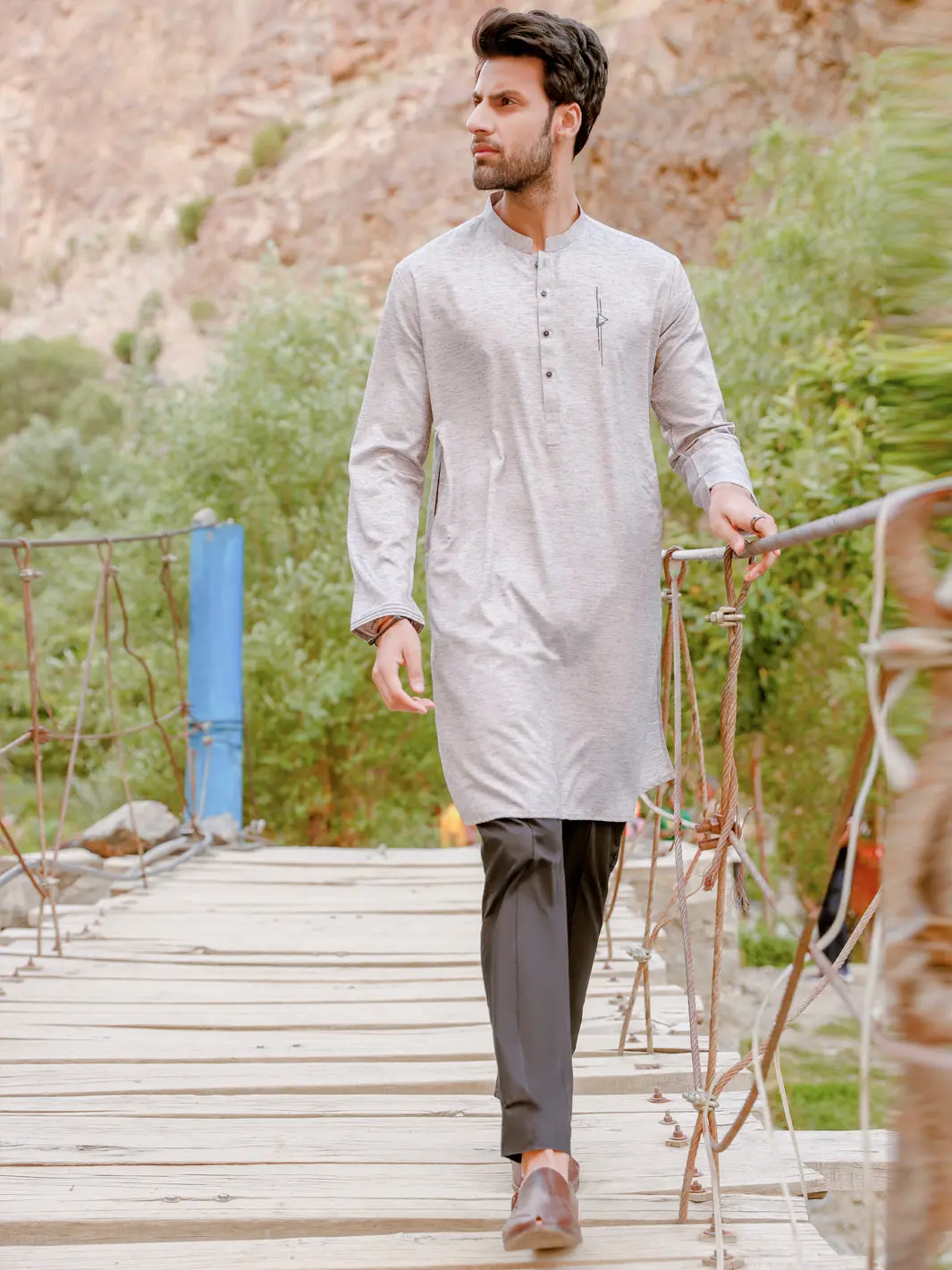 Grey Blended Kurta - Al-K-1034 1
