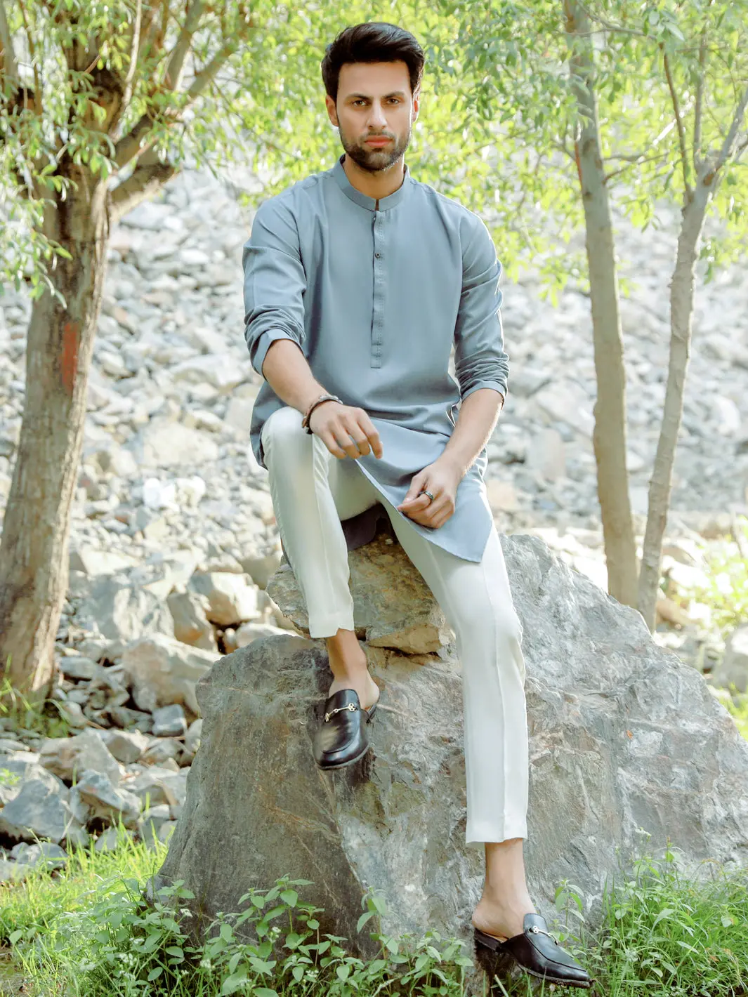 Grey Blended Kurta - Al-K-1039 1