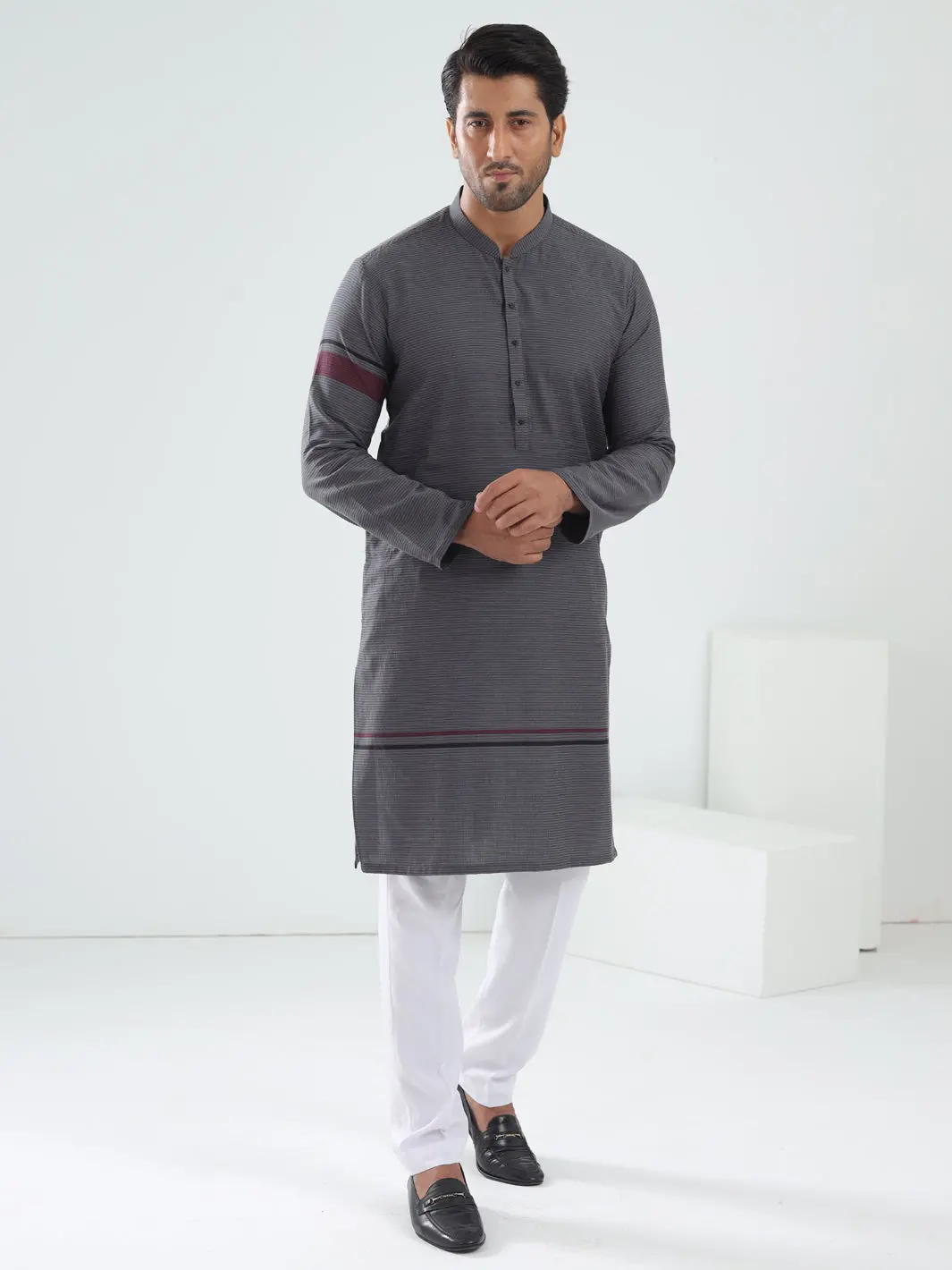 Grey Cotton Kurta - Al-K-1202 1