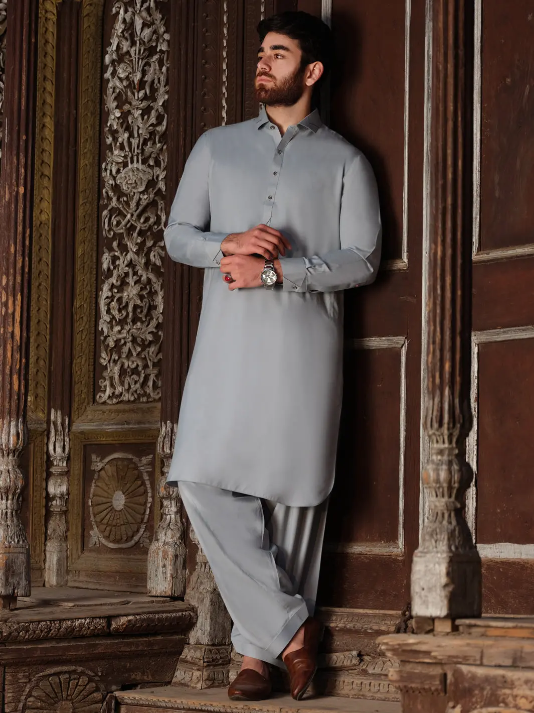 Ash Blue Blended Kameez Shalwar - Alwa-Ks-193 1