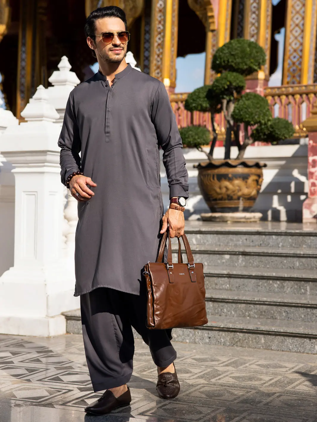 Grey Blended Kameez Shalwar - Al-Ks-3033 1
