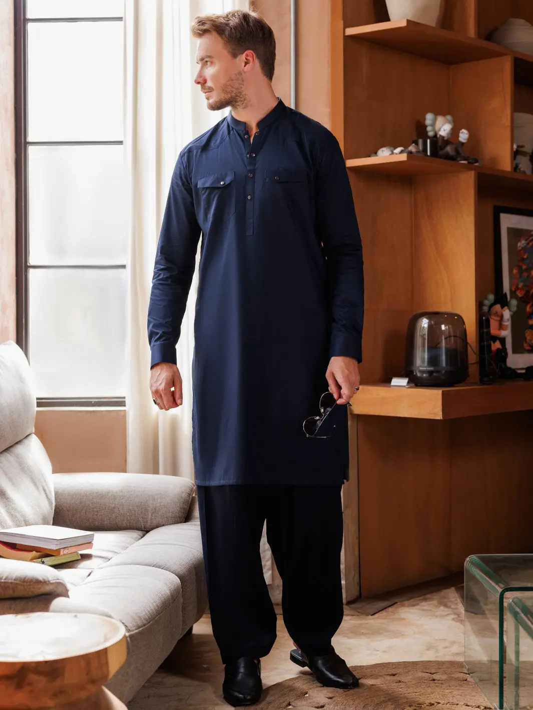 Navy Blue Cotton Kameez Shalwar - Al-Ks-3038B 1