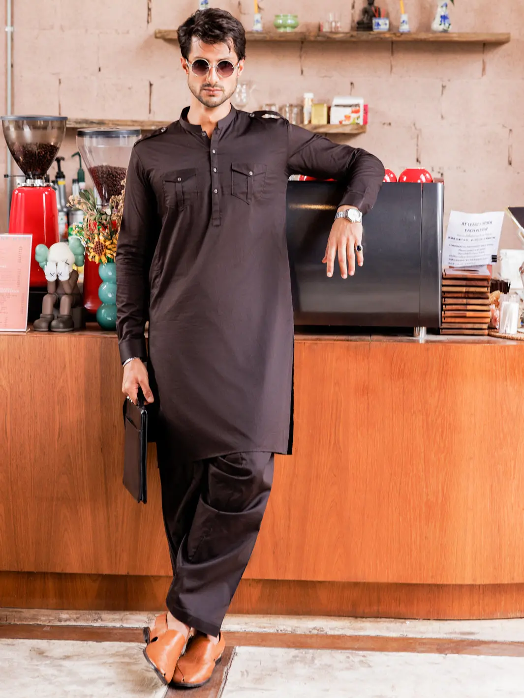 Dark Brown Cotton Kameez Shalwar - Al-Ks-3037A 1