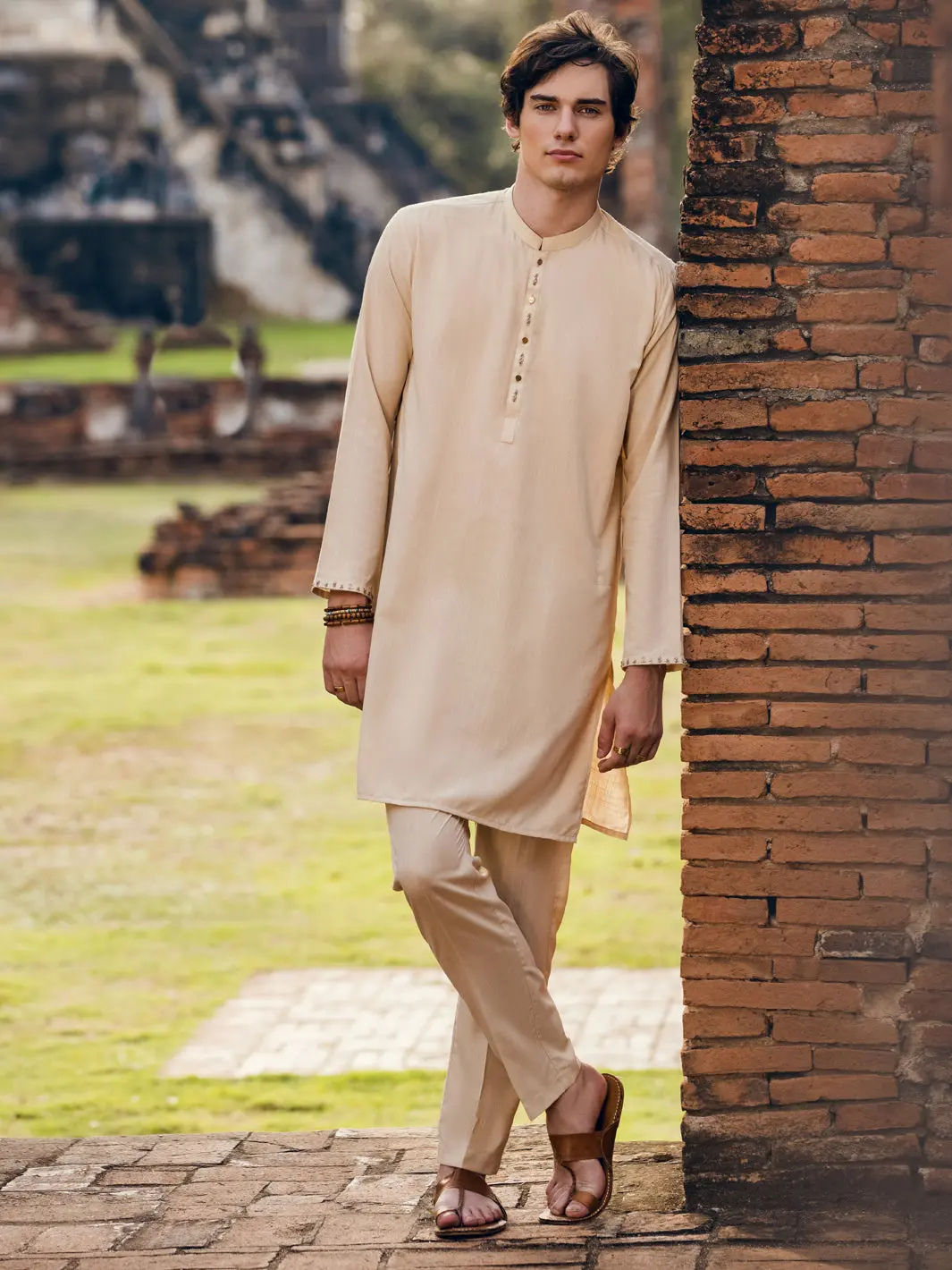 Cream Kurta Trousers - Al-Kt-2924 1