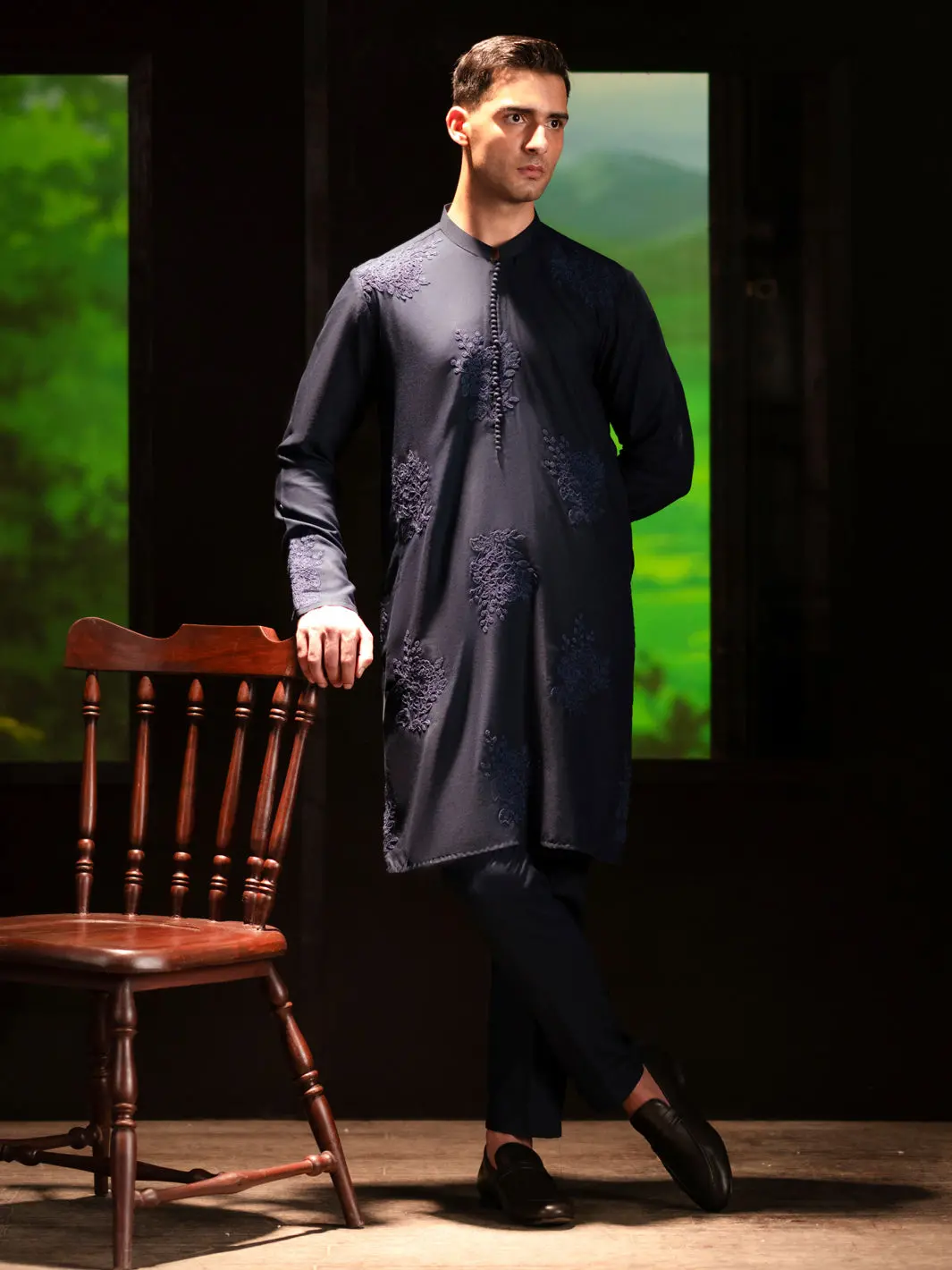 Navy Blue Blended Kurta Trouser - Al-Kt-3126B 1