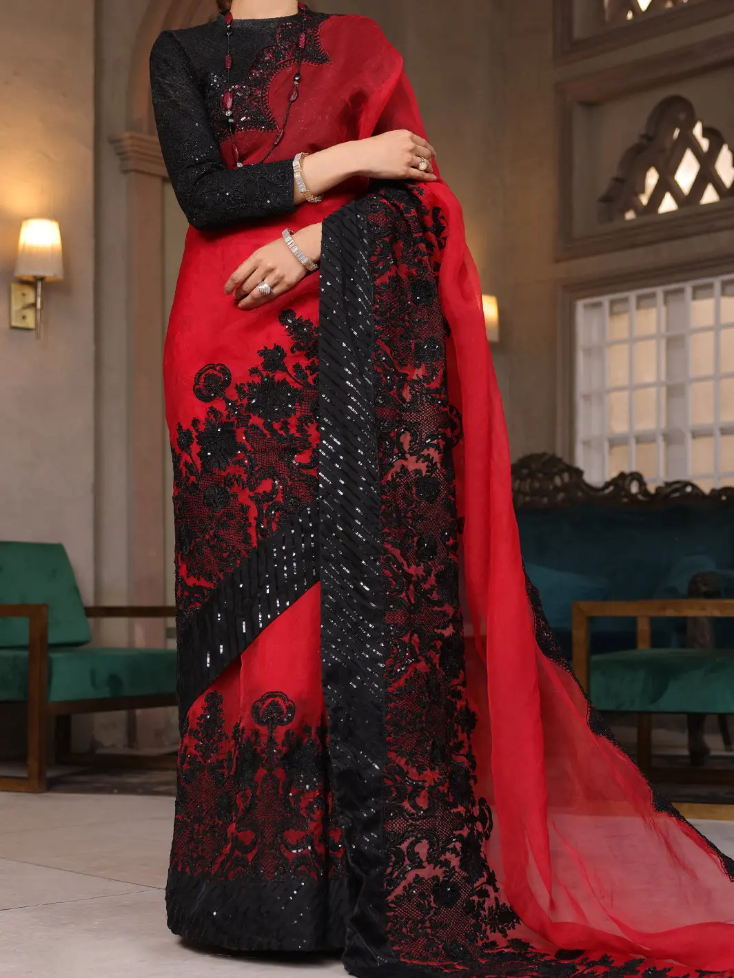 Red Black 3Pc Unstitched - Al-3Ps-Ls-Sr-Un-427 1