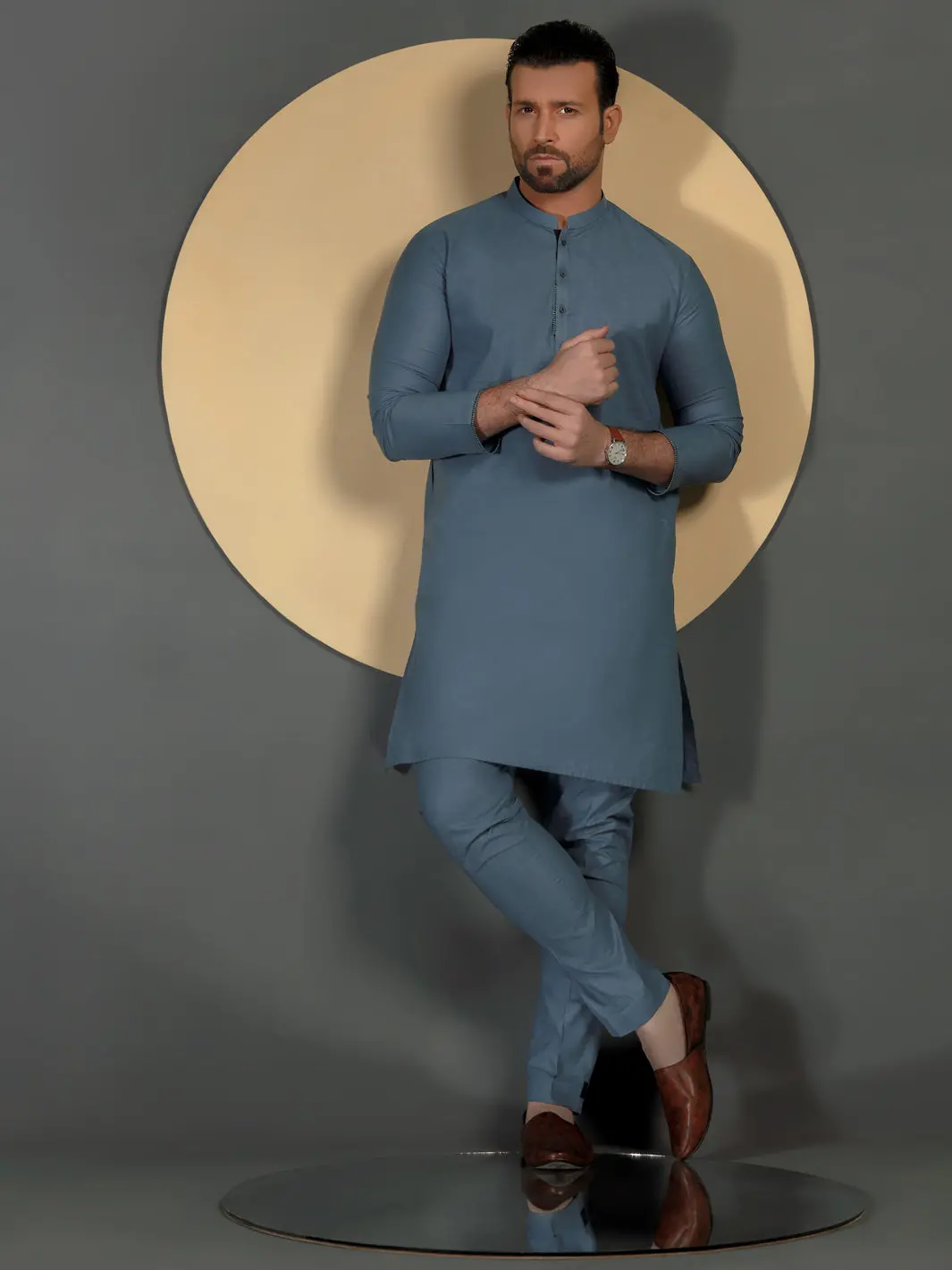 Light Blue Cotton Men Unstitched Fabric - Al-Maharaja-22 1