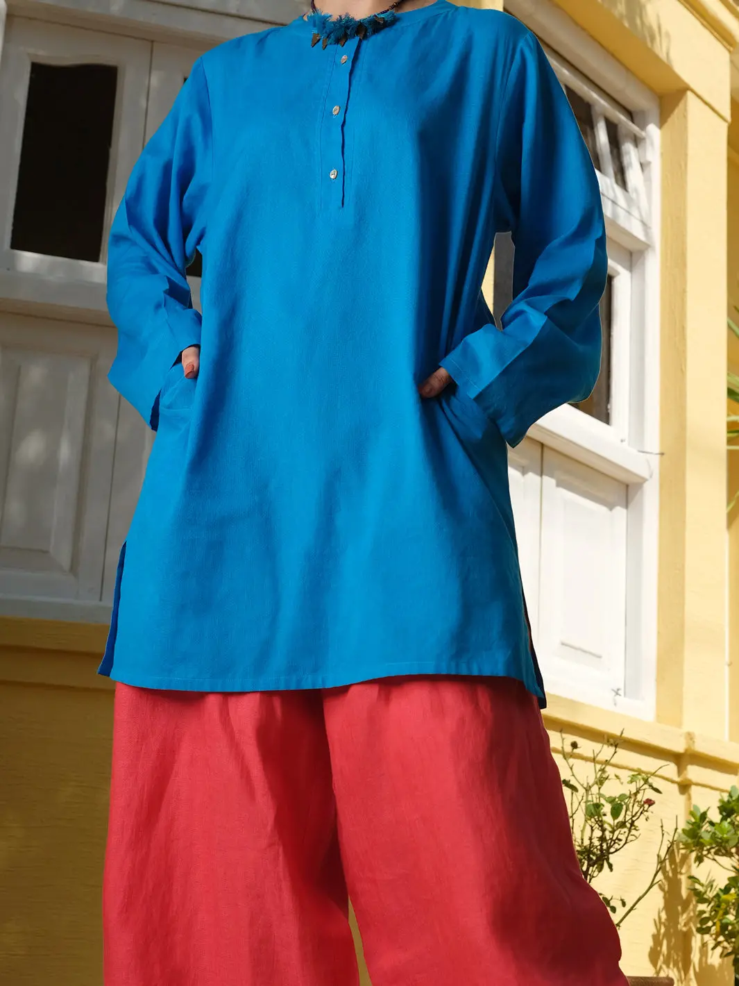 Blue Hand-Woven Cotton Tunic - Alcr-Lk-1005 1