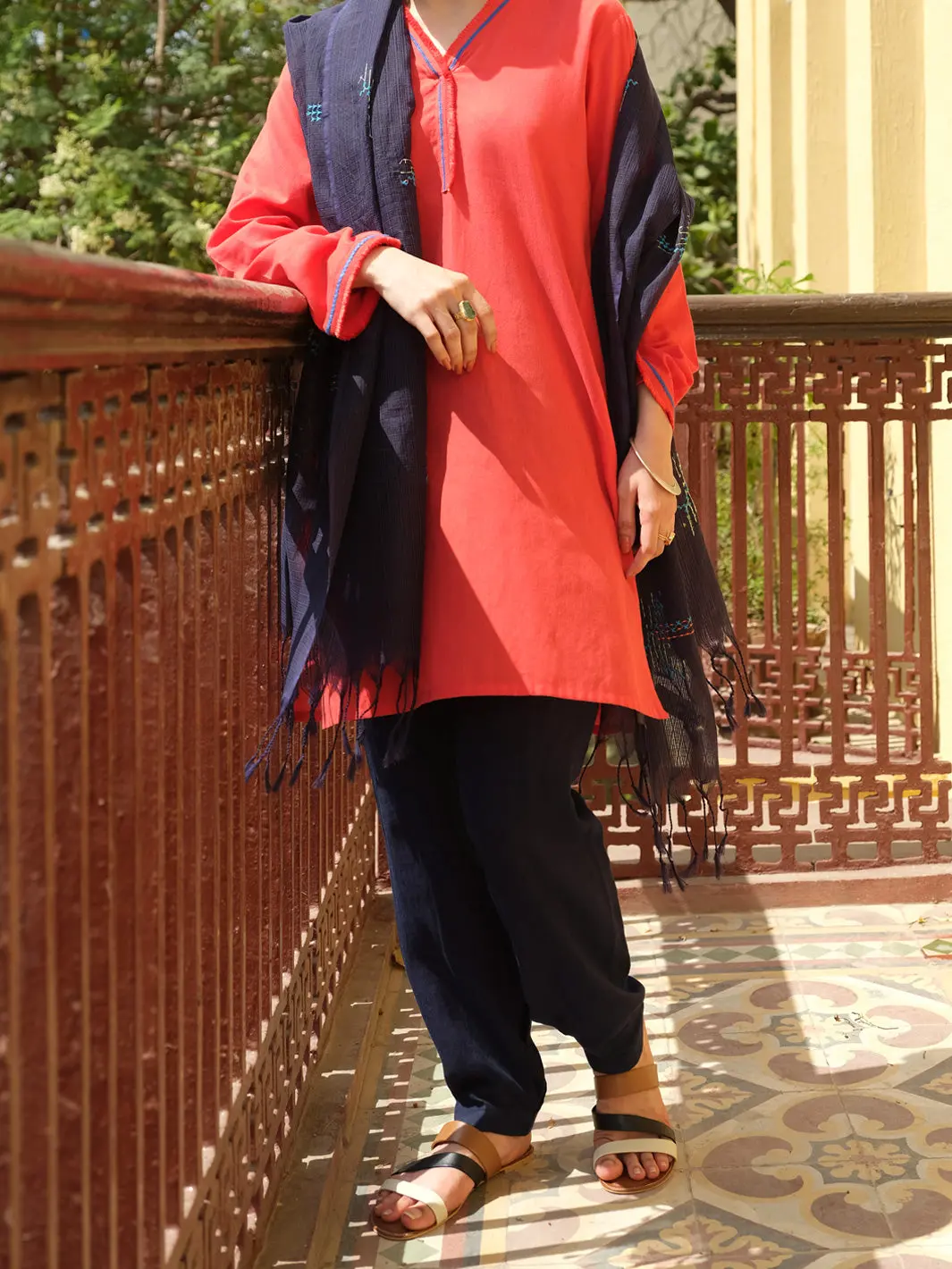 Red Hand-Woven Cotton Tunic - Alcr-Lk-1006 1