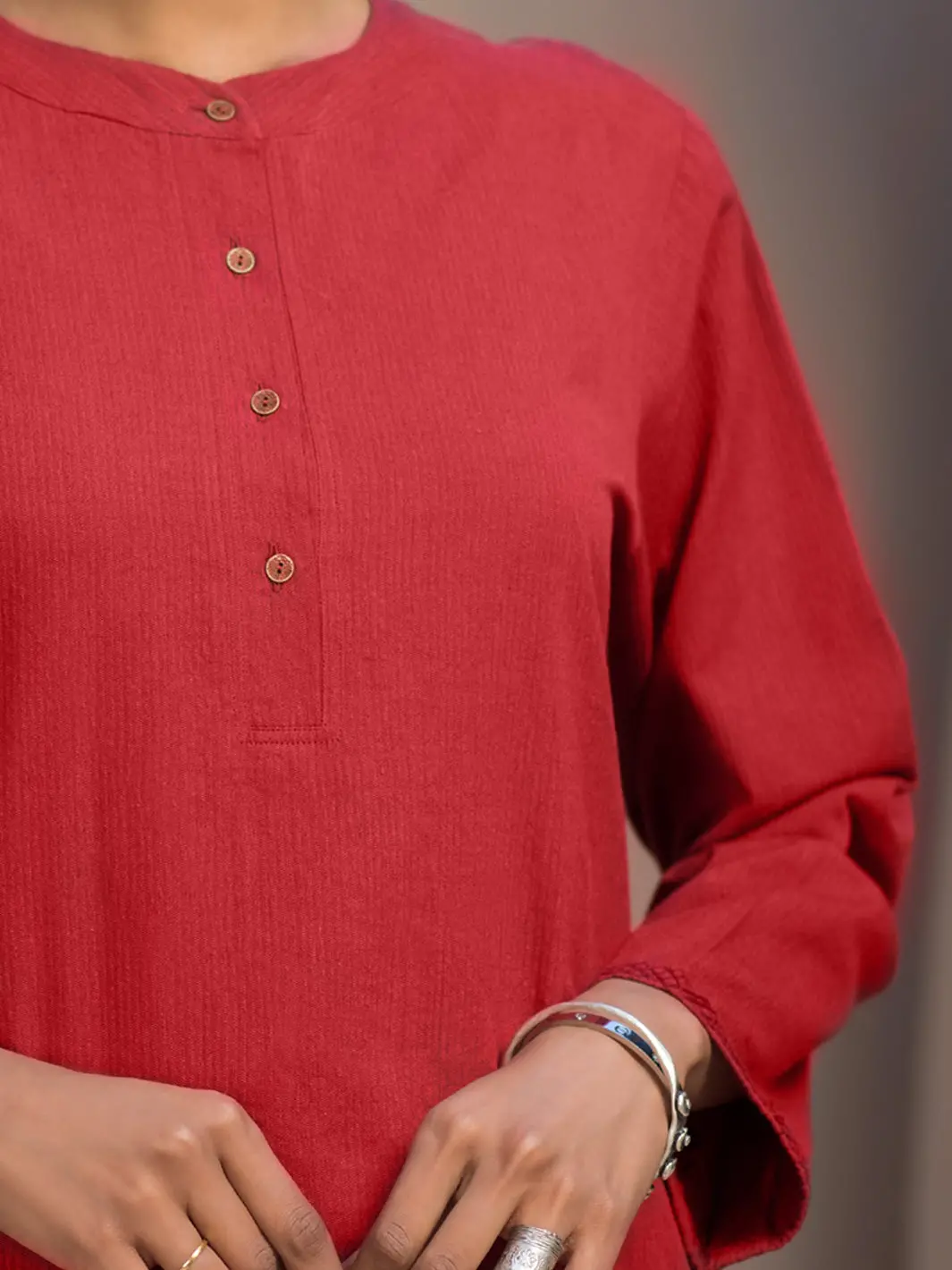 Red Hand-Woven Cotton Tunic - Alcr-Lk-1011 1