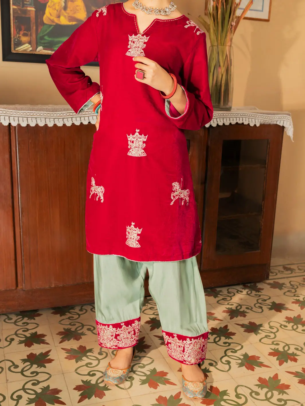 Magenta Velvet 2 Piece Stitched - Alt-Ls-Lks-1139 1