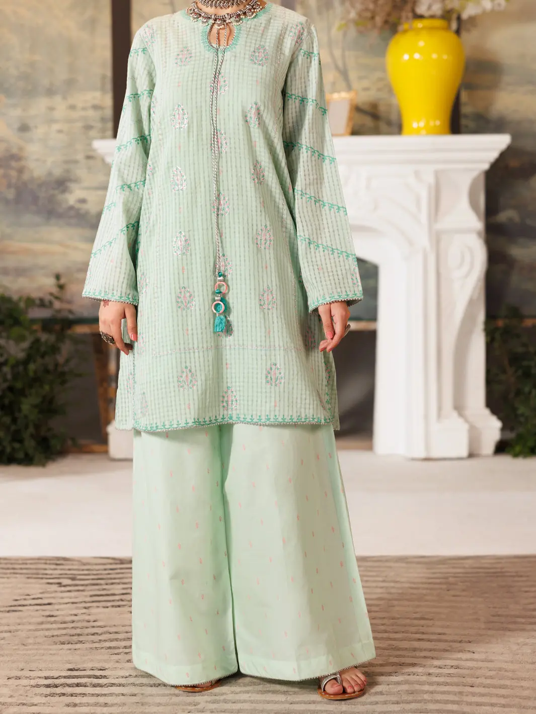 Pistachio Green Cotton Dobby 2 Piece Stitched - Alt-2Ps-Lks-1161 1