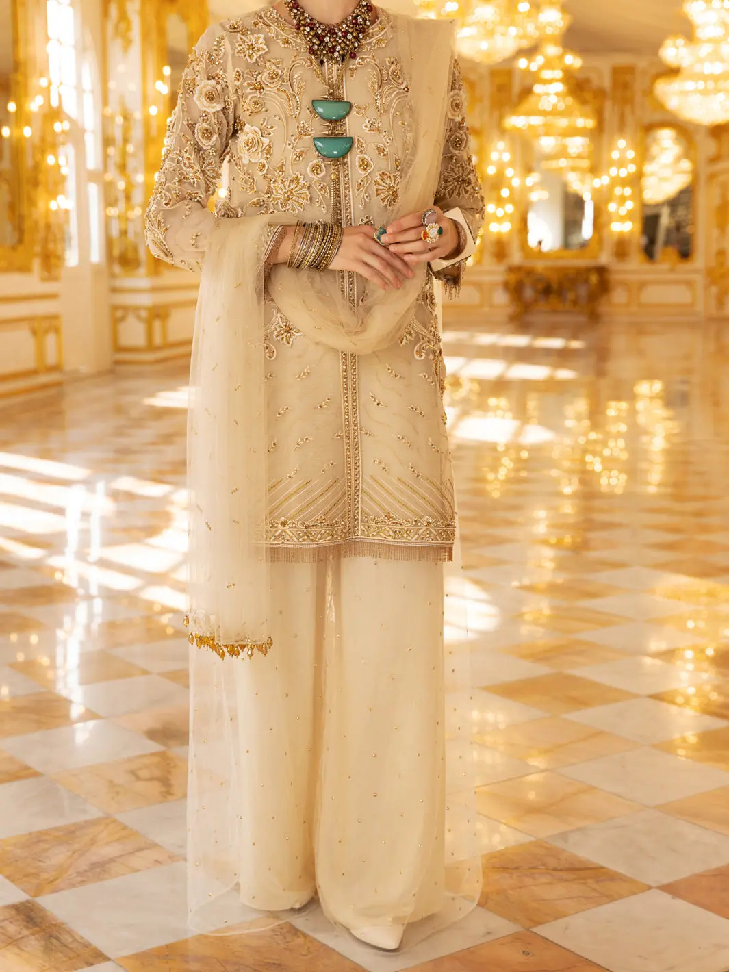 Beige Organza 3Pc Formal Unstitched - Al-3Ps-Ls-Un-357 1