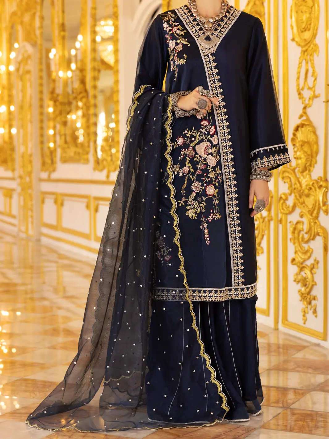 Blue Shimmer Net 3Pc Formal Unstitched - Al-3Ps-Ls-Un-361 1