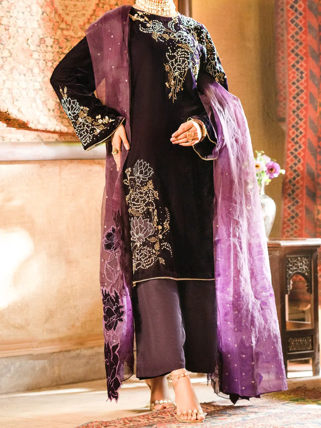 Purple Velvet 3Pc Formal Unstitched - Al-3Ps-Ls-Un-441 1