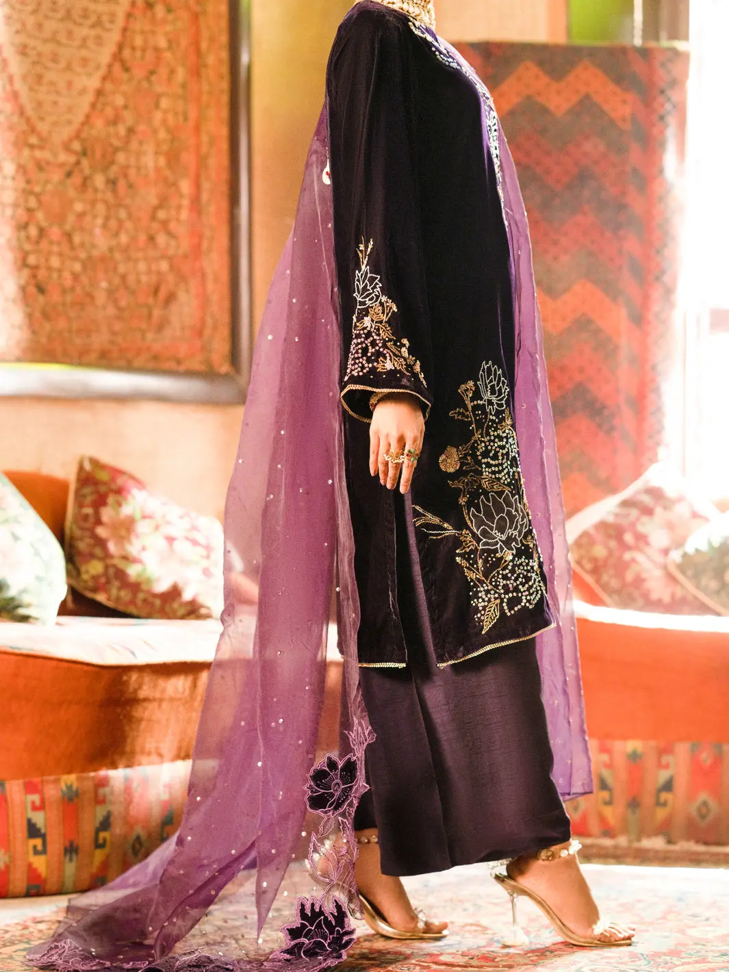 Purple Velvet 3Pc Formal Unstitched - Al-3Ps-Ls-Un-441 2